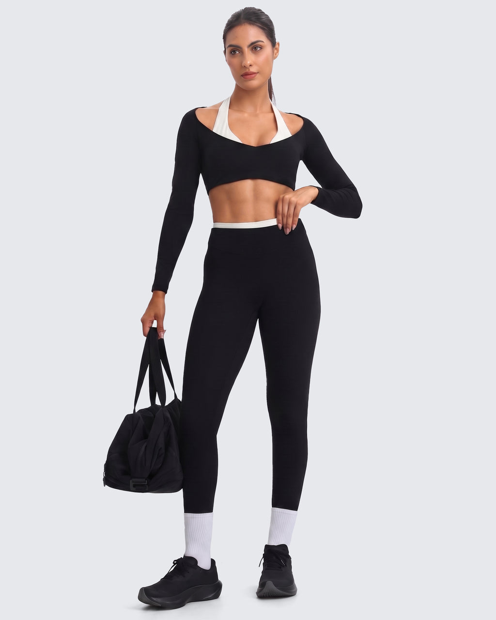 Aoxjox "Dual Core" Halter Long Sleeve Crop Tops