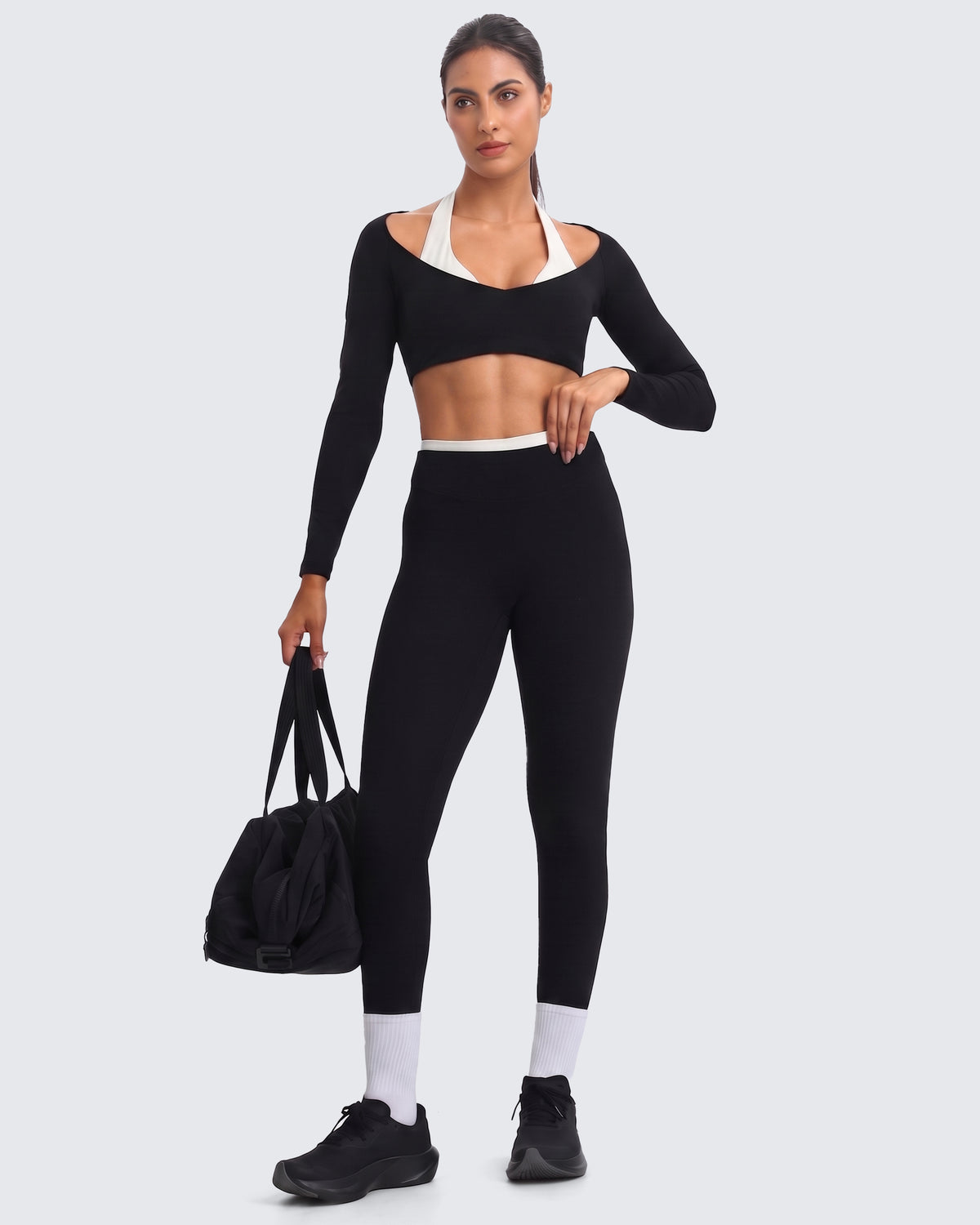 Aoxjox "Dual Core" Halter Long Sleeve Crop Tops