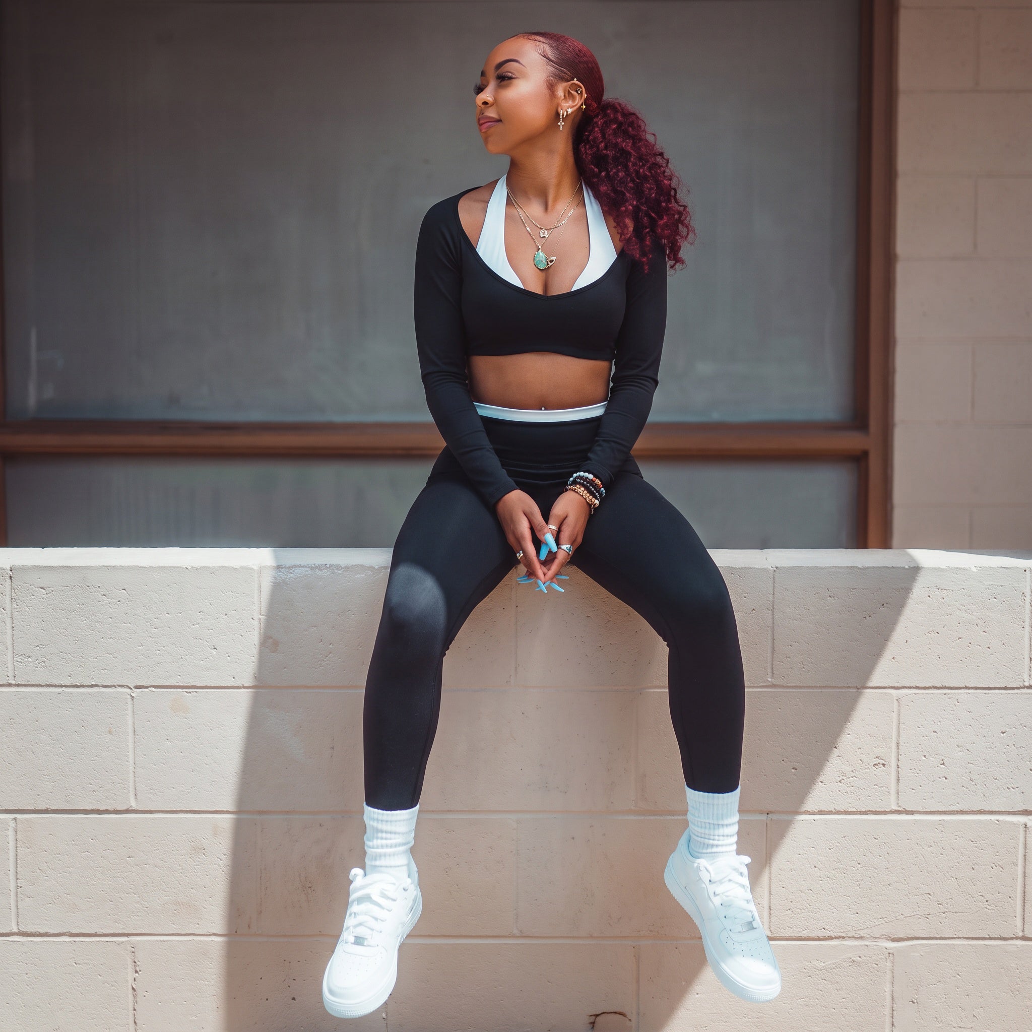 Aoxjox "Dual Core" Halter Long Sleeve Crop Tops
