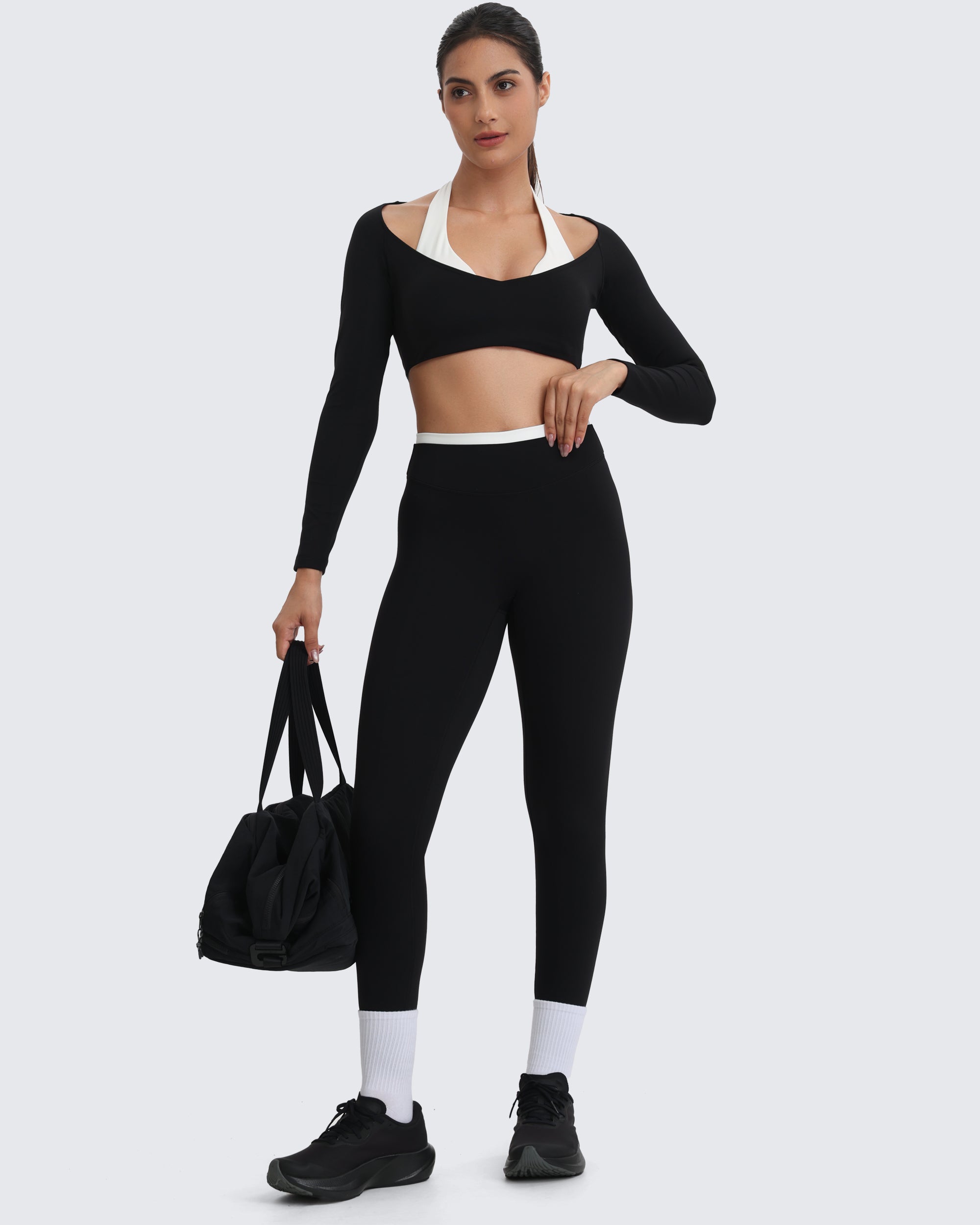 Aoxjox "Dual Core" Halter Long Sleeve Crop Tops