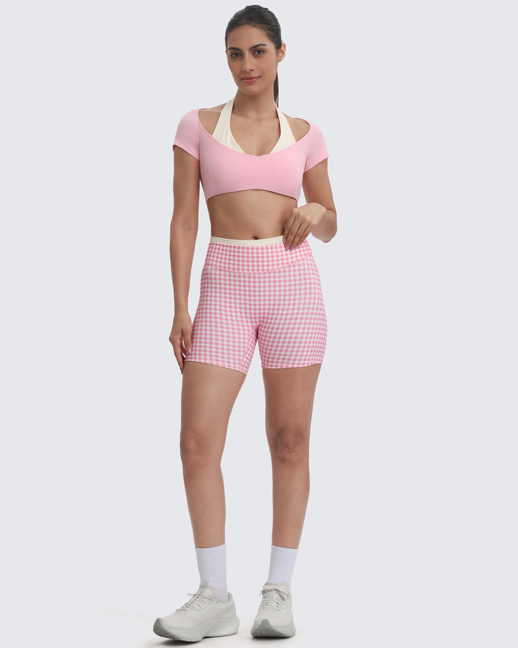 Aoxjox "Dual Core" Halter Crop Top Short Sleeve