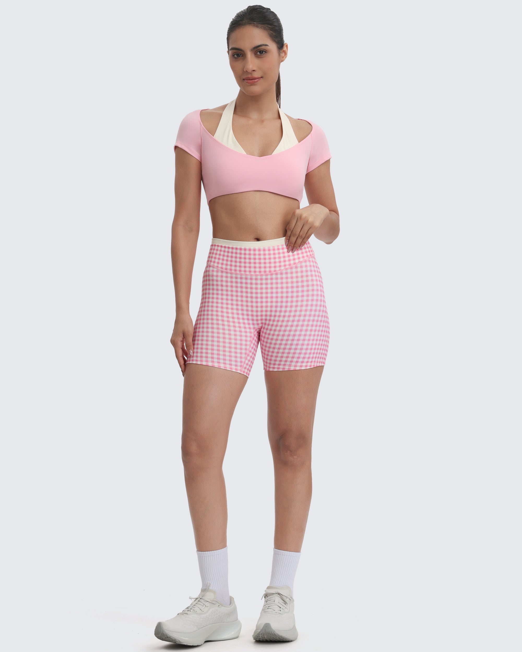 Aoxjox "Dual Core" Halter Crop Top Short Sleeve