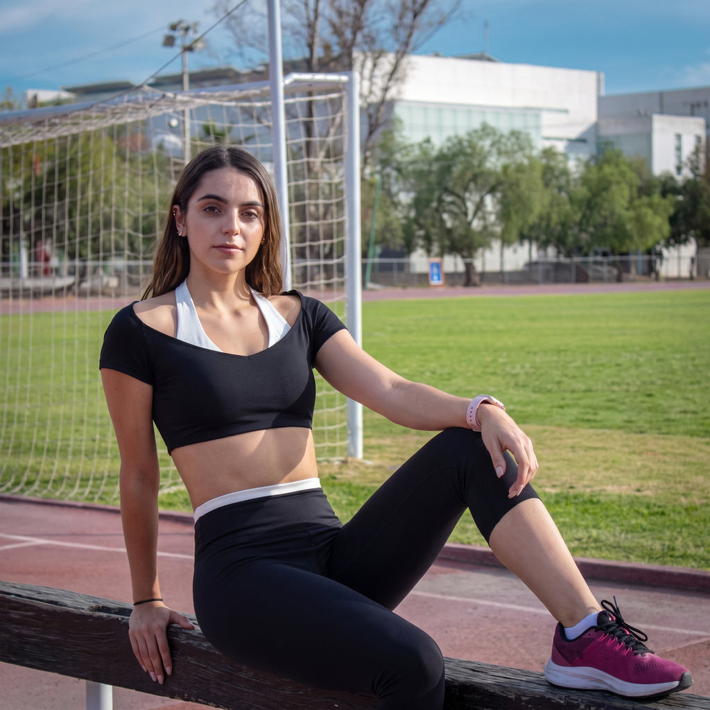 Aoxjox "Dual Core" Halter Crop Top Short Sleeve