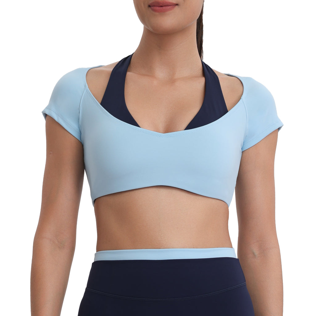 Aoxjox "Dual Core" Halter Crop Top Short Sleeve