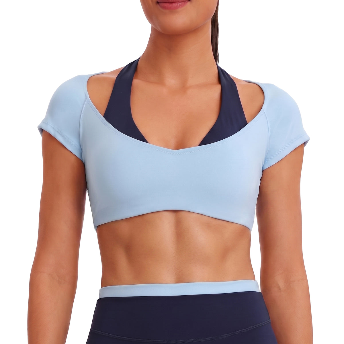 Aoxjox "Dual Core" Halter Crop Top Short Sleeve