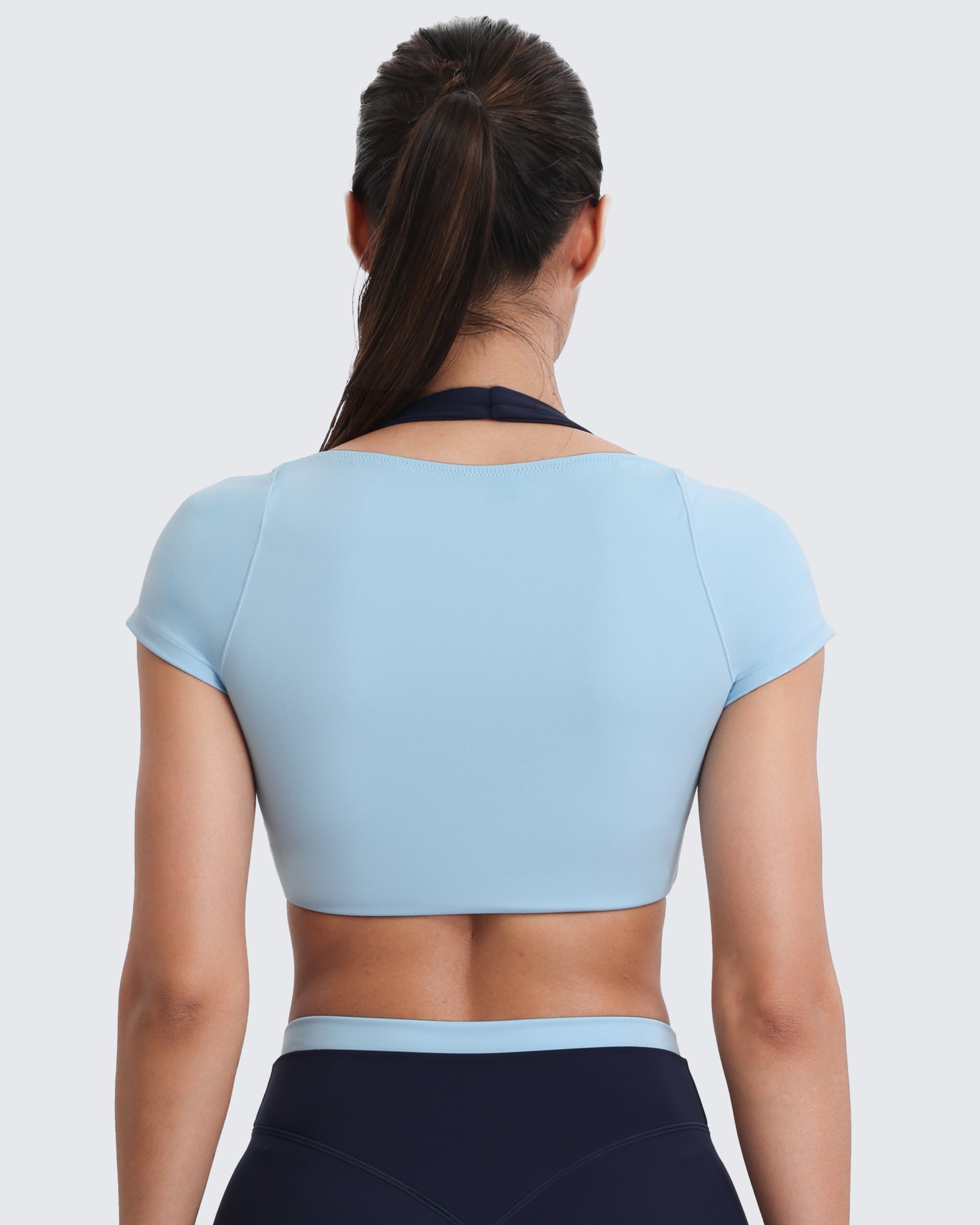 Aoxjox "Dual Core" Halter Crop Top Short Sleeve