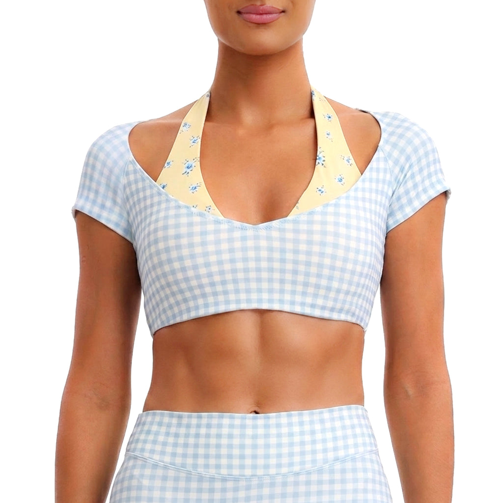 Aoxjox "Dual Core" Halter Crop Top Short Sleeve
