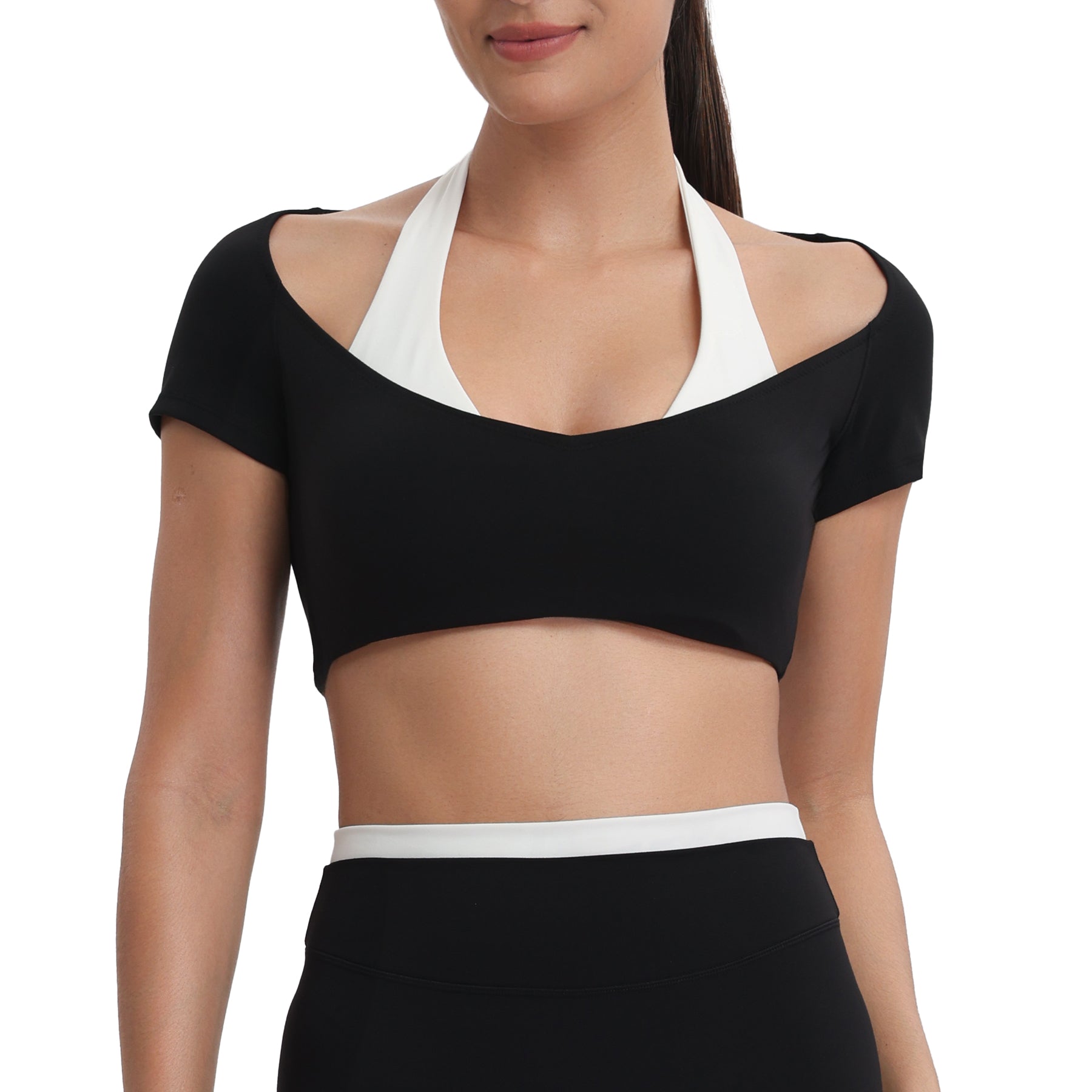 Aoxjox "Dual Core" Halter Crop Top Short Sleeve
