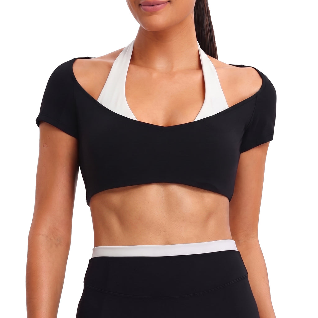 Aoxjox "Dual Core" Halter Crop Top Short Sleeve