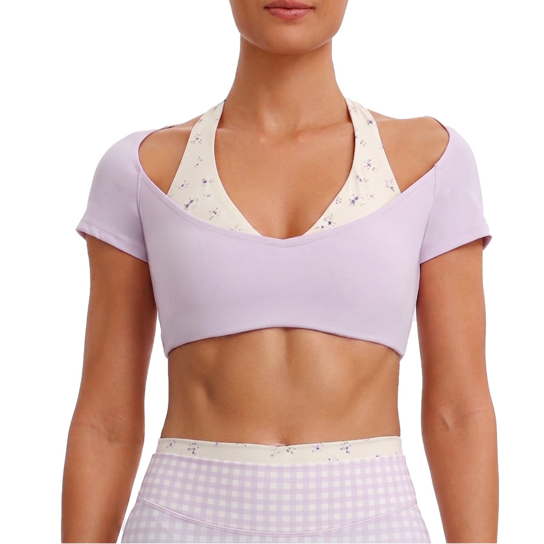 Aoxjox "Dual Core" Halter Crop Top Short Sleeve