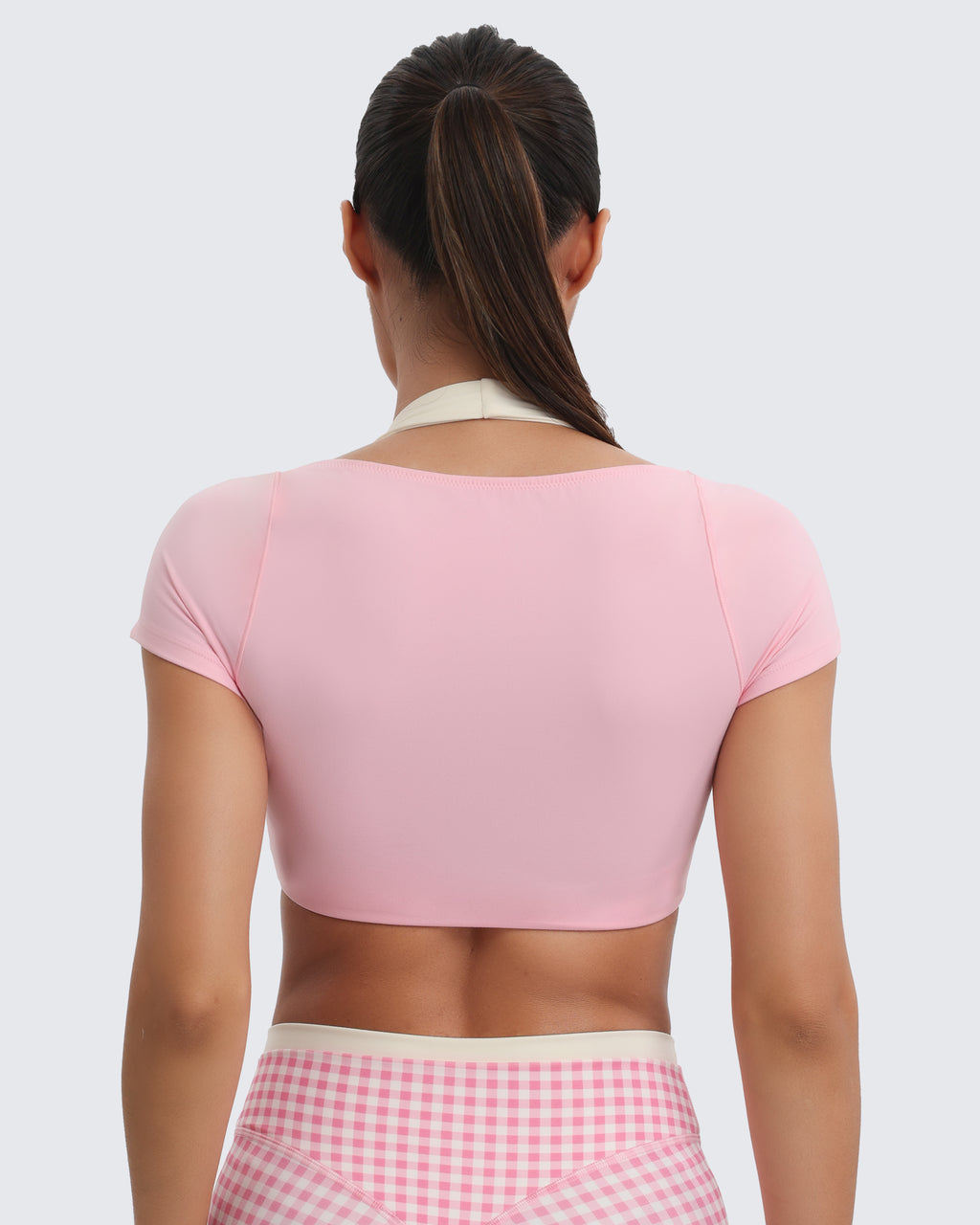 Aoxjox "Dual Core" Halter Crop Top Short Sleeve
