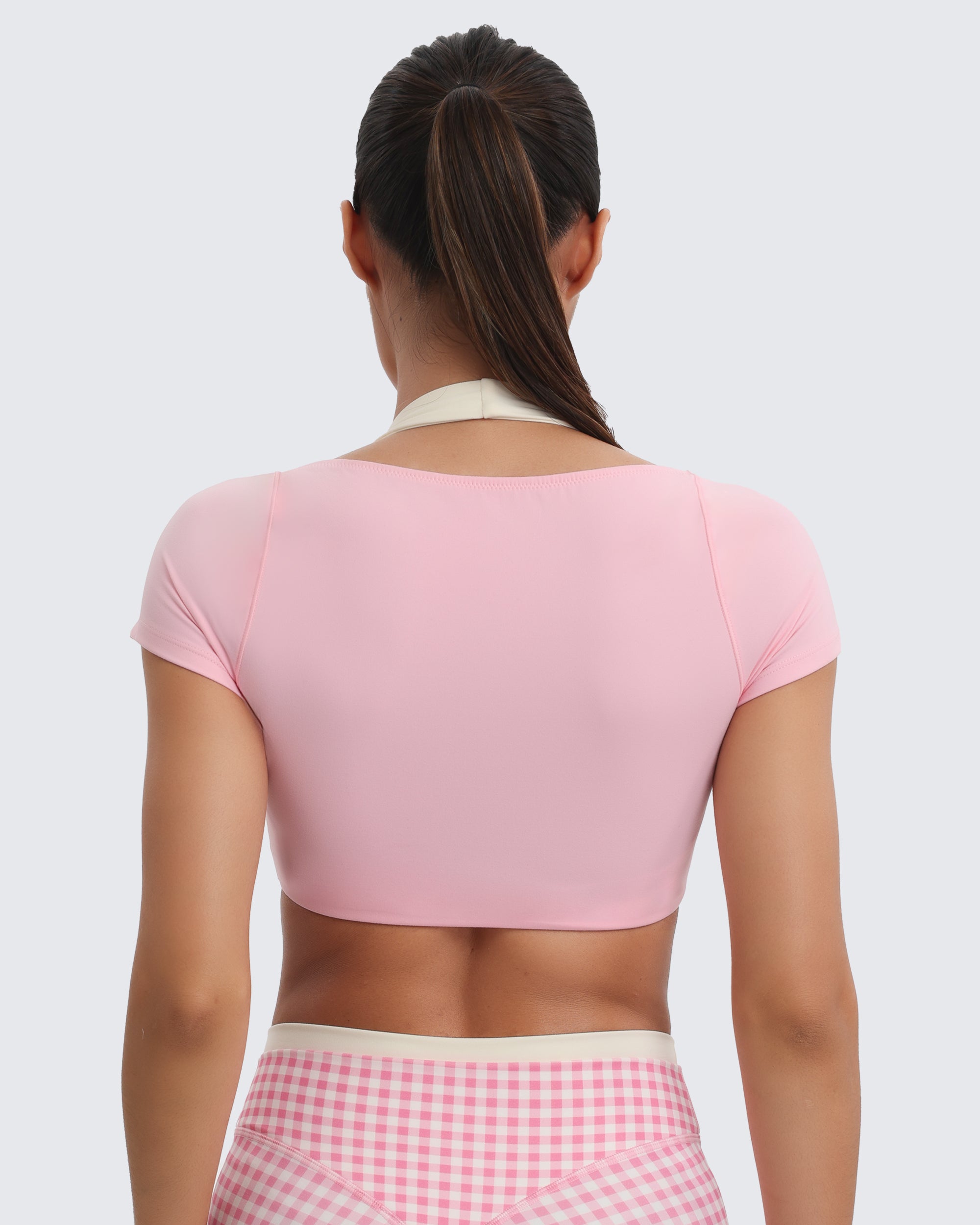 Aoxjox "Dual Core" Halter Crop Top Short Sleeve