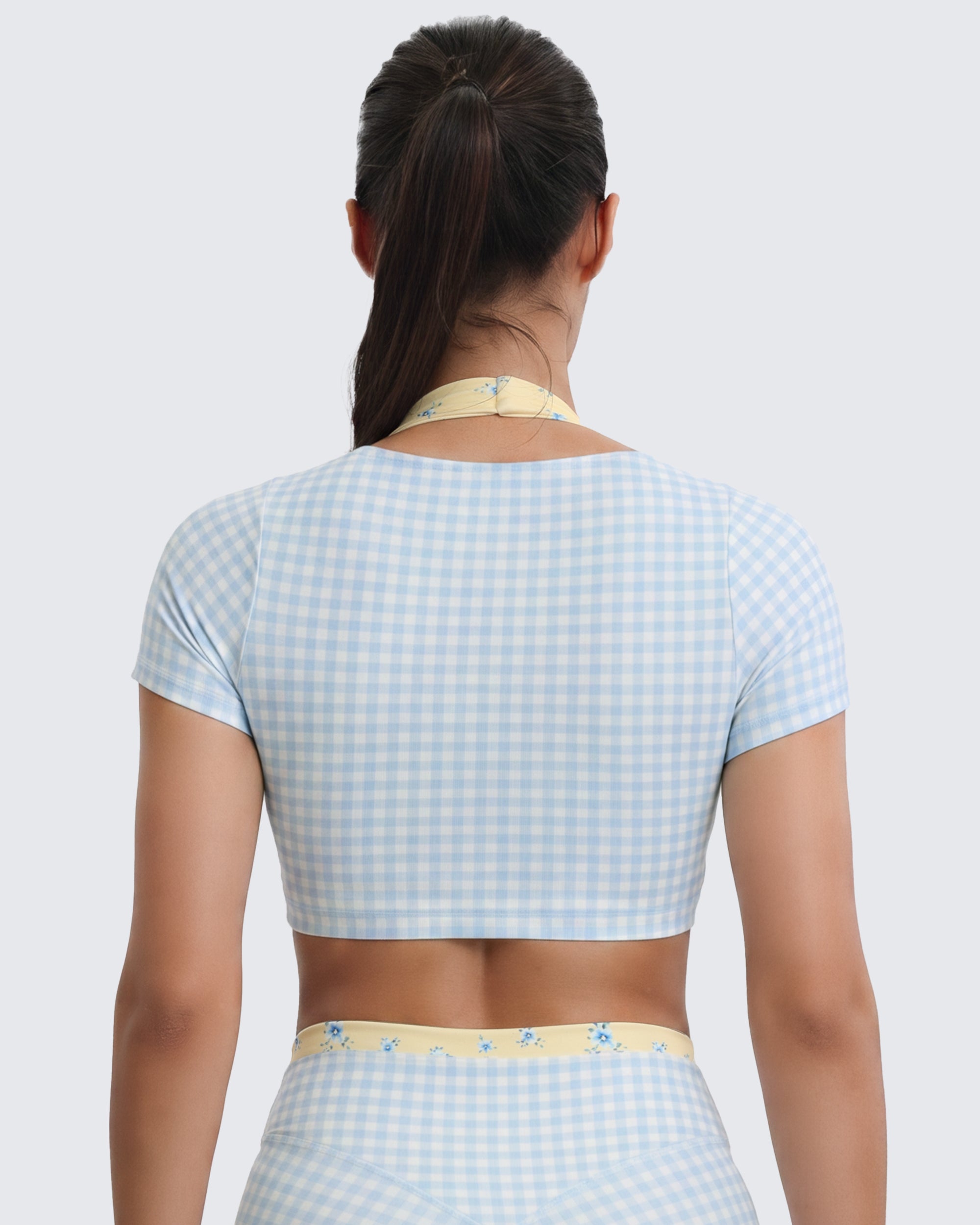 Aoxjox "Dual Core" Halter Crop Top Short Sleeve