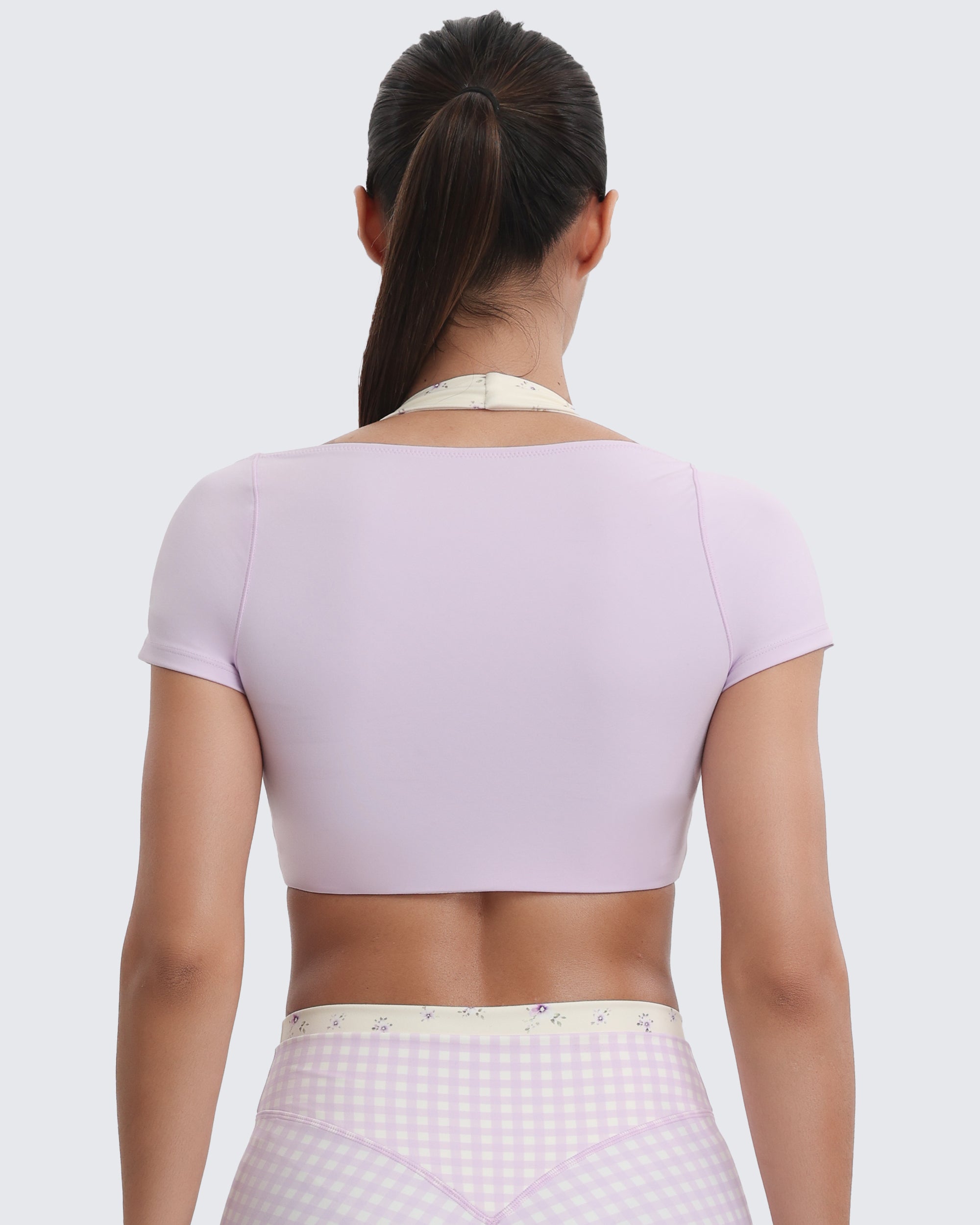 Aoxjox "Dual Core" Halter Crop Top Short Sleeve