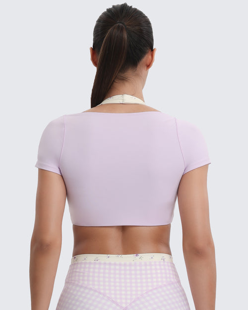 Aoxjox "Dual Core" Halter Crop Top Short Sleeve