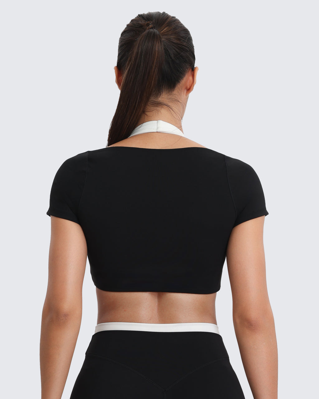 Aoxjox "Dual Core" Halter Crop Top Short Sleeve
