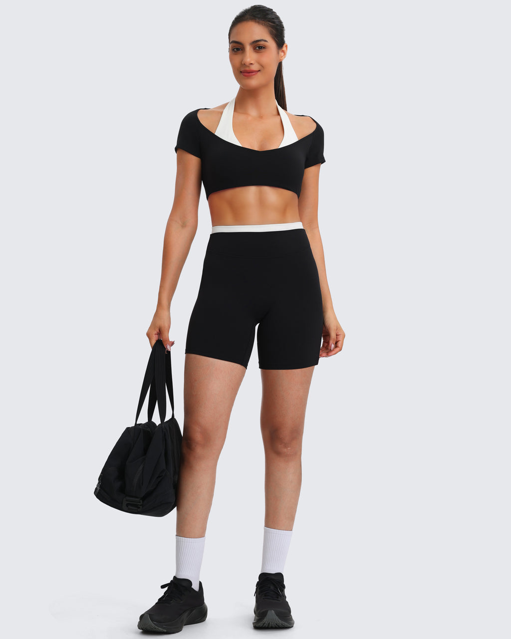 Aoxjox "Dual Core" Halter Crop Top Short Sleeve