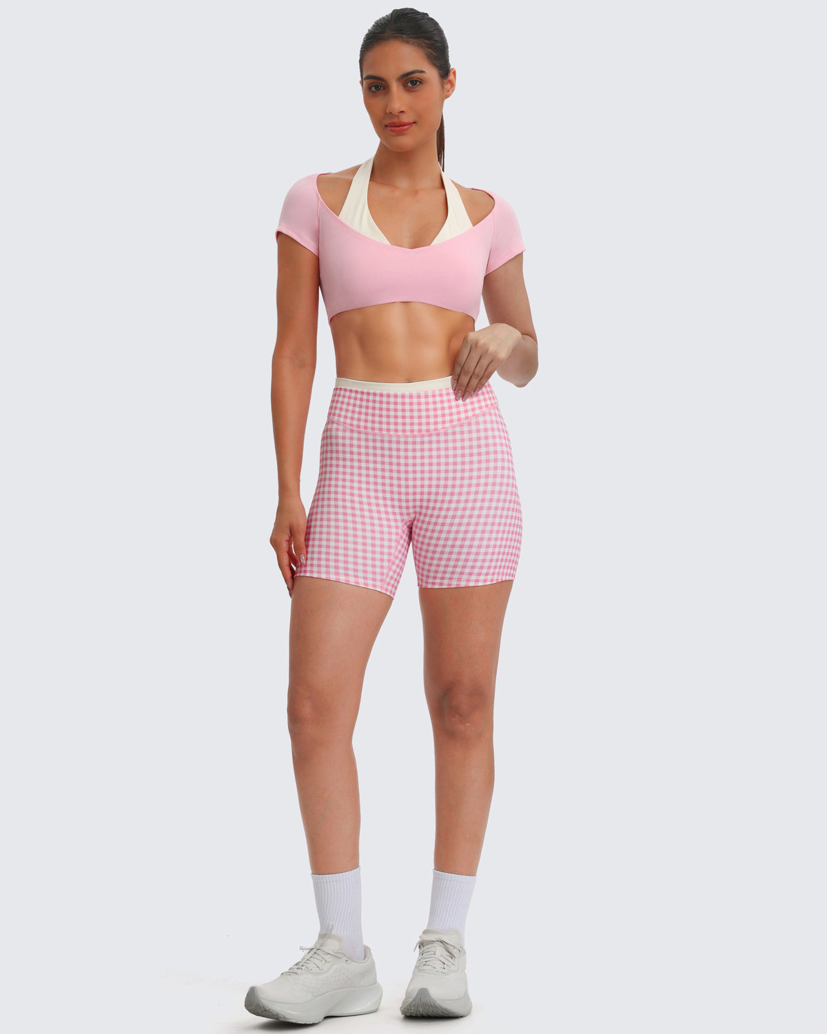 Aoxjox "Dual Core" Halter Crop Top Short Sleeve