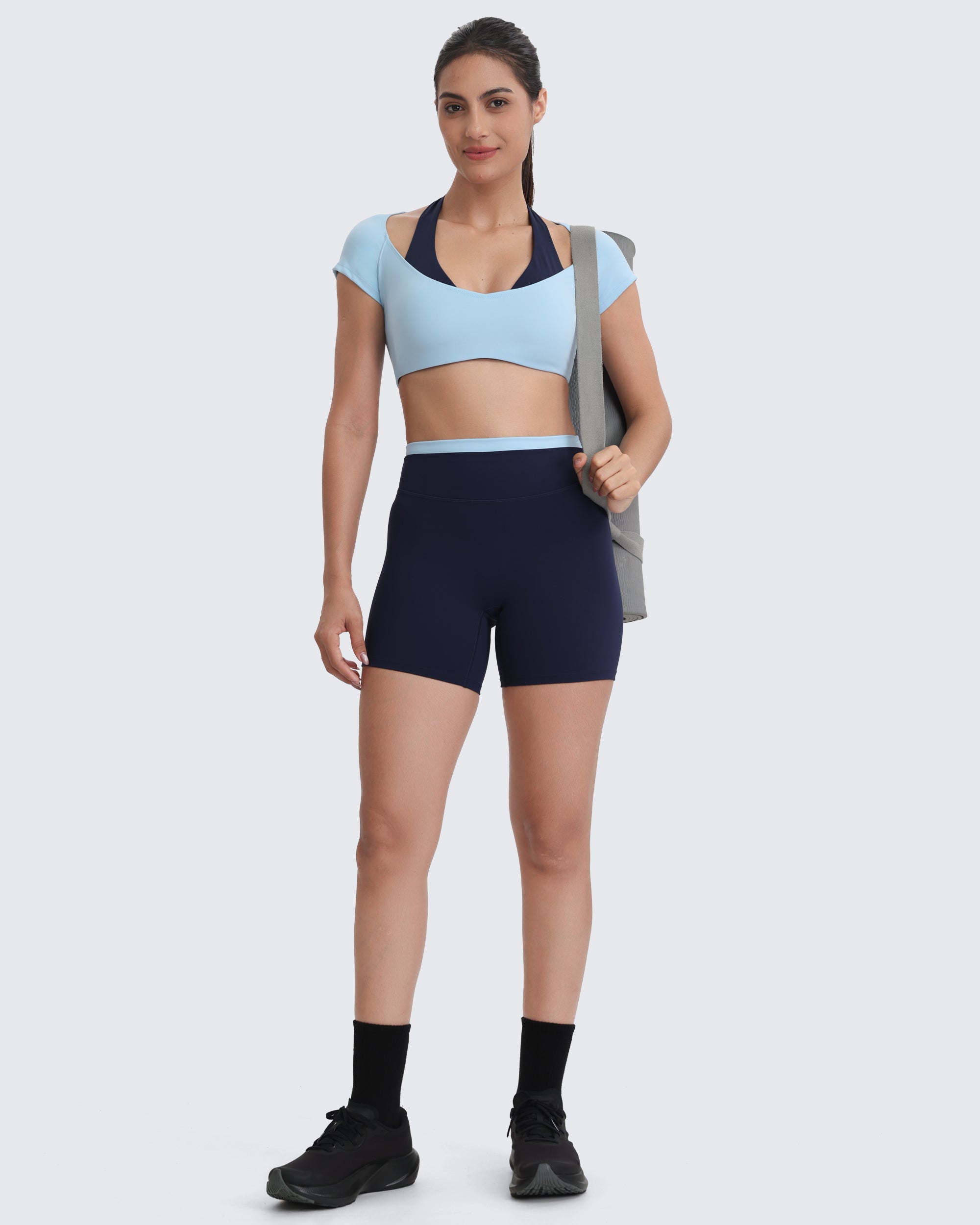 Aoxjox "Dual Core" Halter Crop Top Short Sleeve