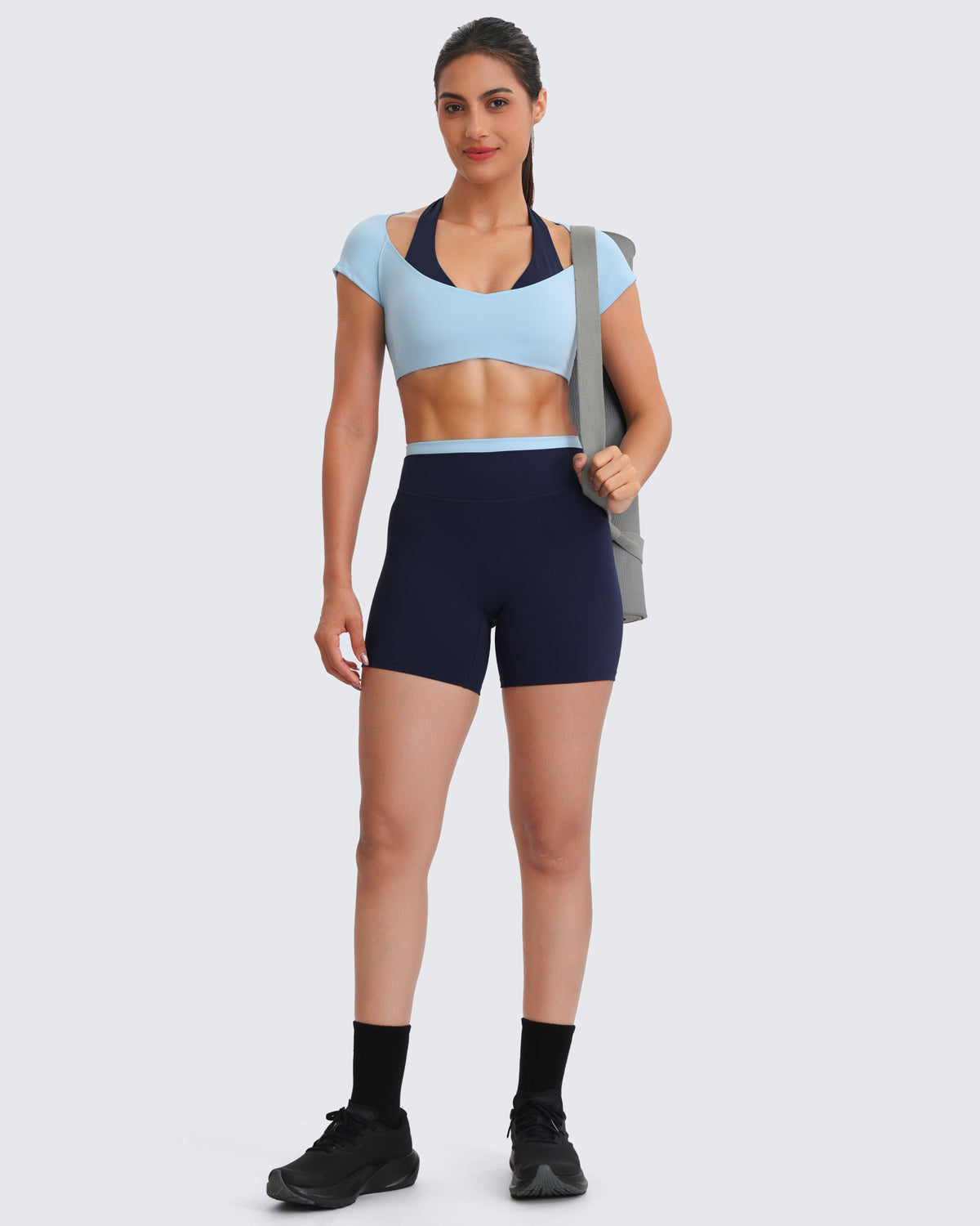 Aoxjox "Dual Core" Halter Crop Top Short Sleeve