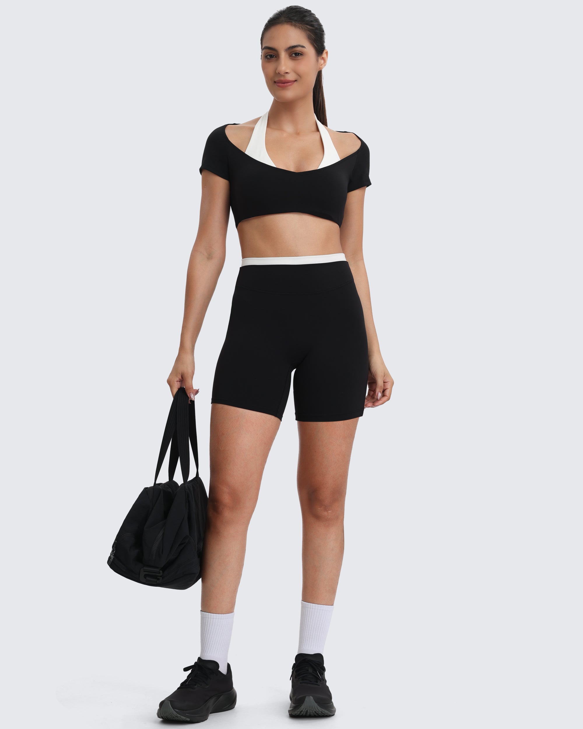 Aoxjox "Dual Core" Halter Crop Top Short Sleeve