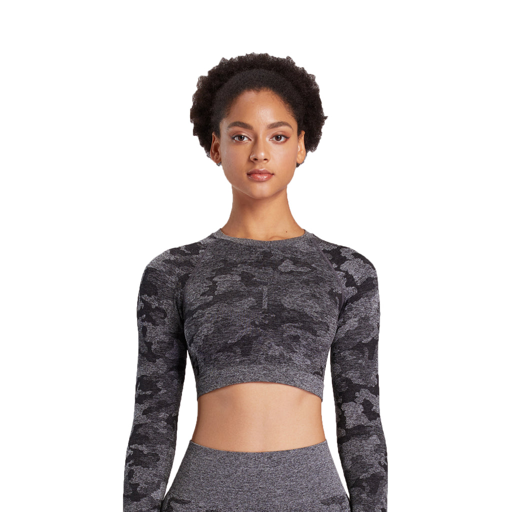 Aoxjox Seamless Camo Long Sleeve Crop Top