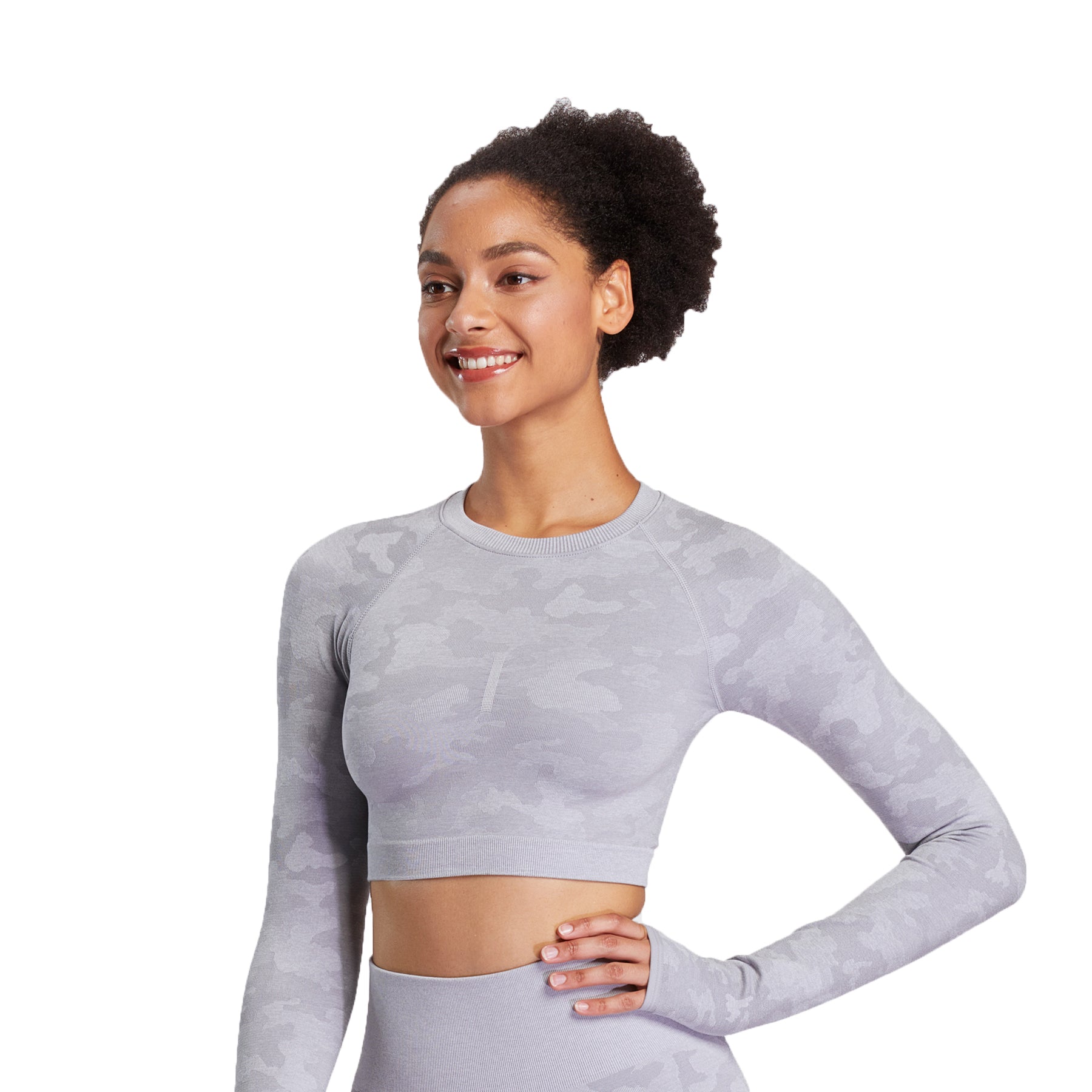 Aoxjox Seamless Camo Long Sleeve Crop Top
