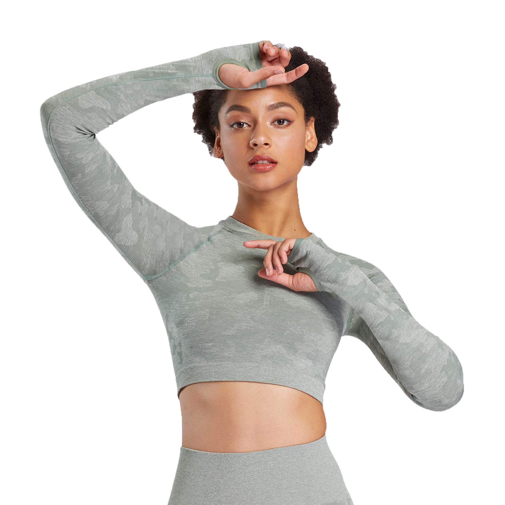 Aoxjox Seamless Camo Long Sleeve Crop Top