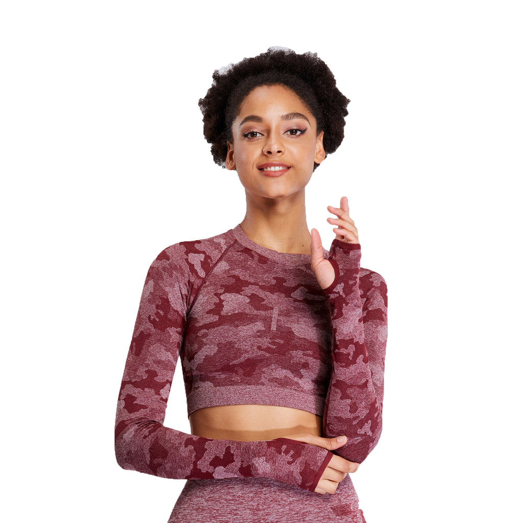 Aoxjox Camo Seamless Long Sleeve Crop