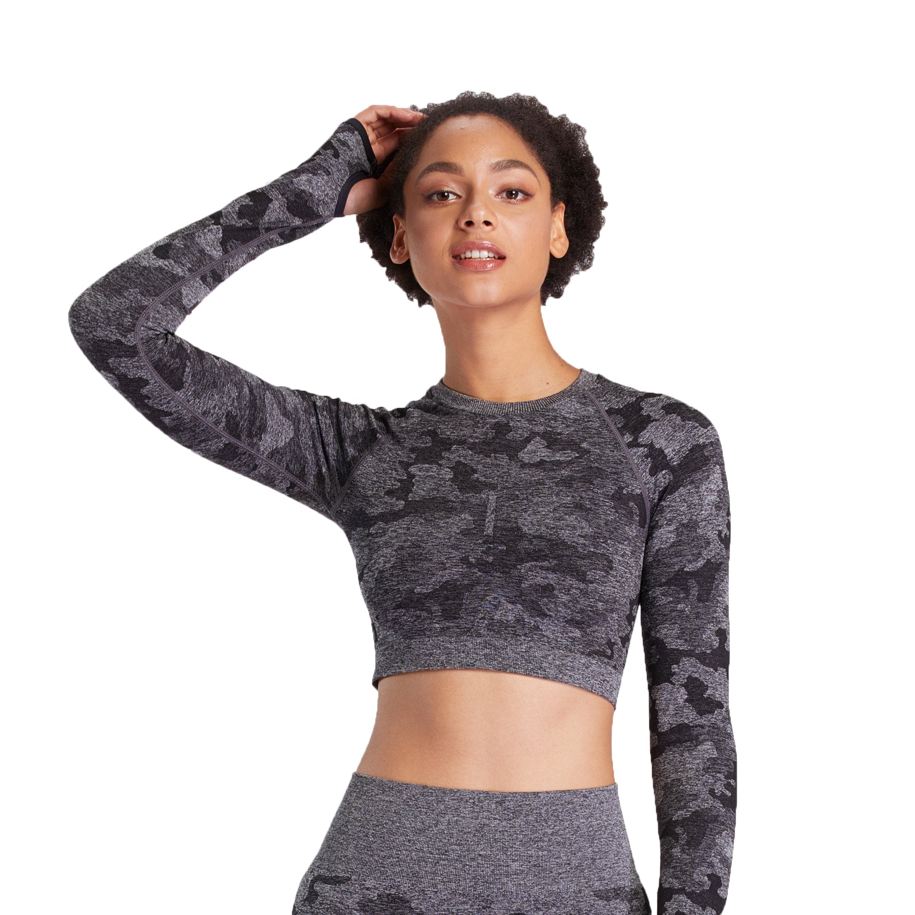 Aoxjox Camo Seamless Long Sleeve Crop