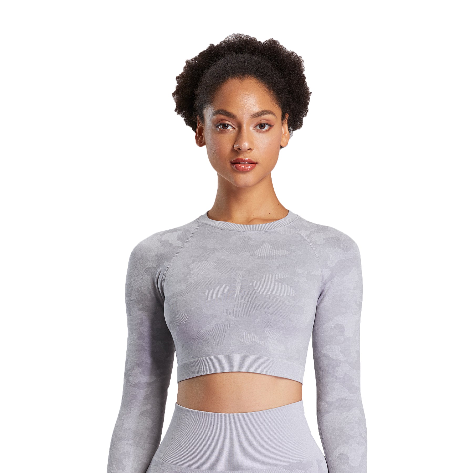 Aoxjox Seamless Camo Long Sleeve Crop Top