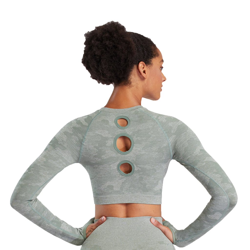 Aoxjox Seamless Camo Long Sleeve Crop Top