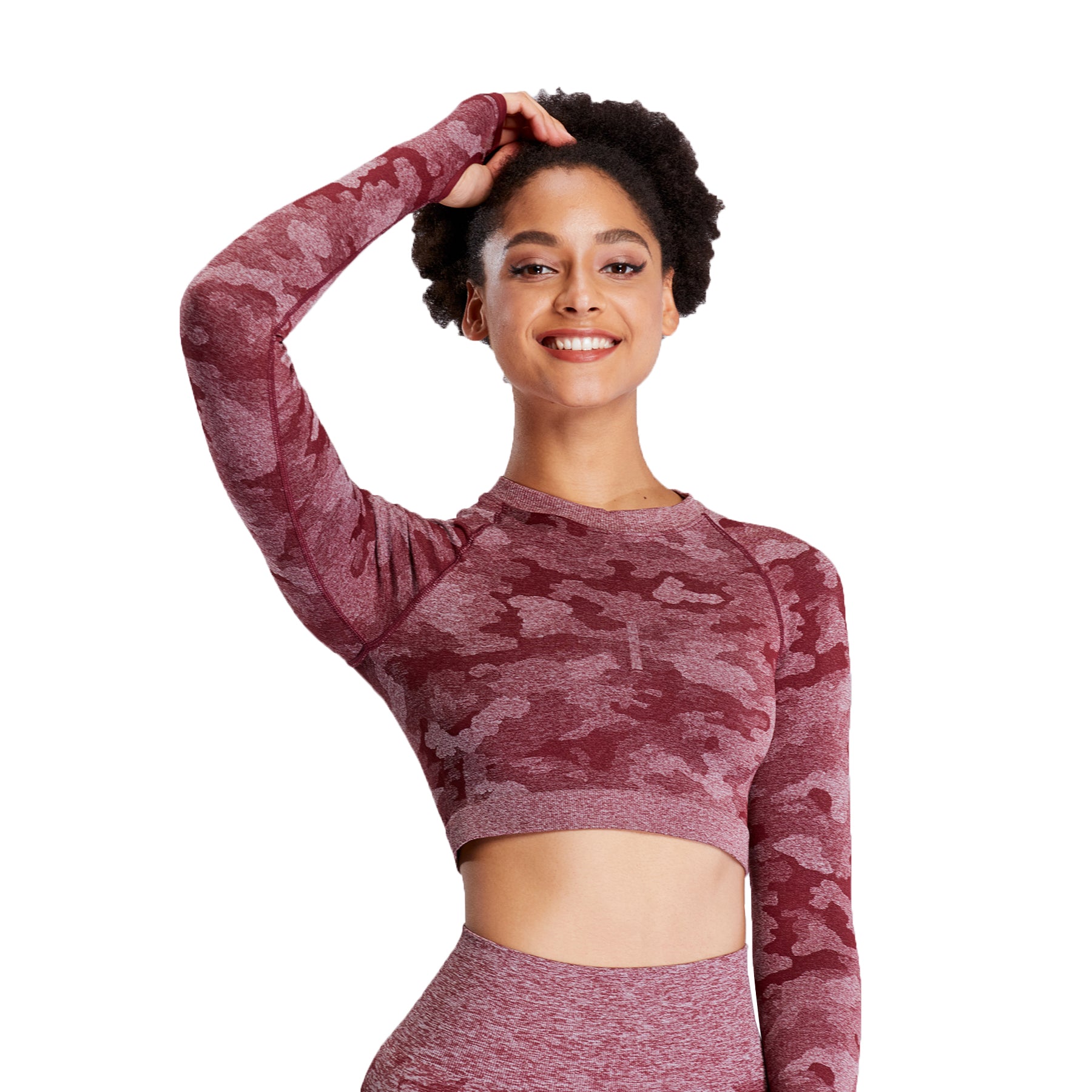 Aoxjox Camo Seamless Long Sleeve Crop