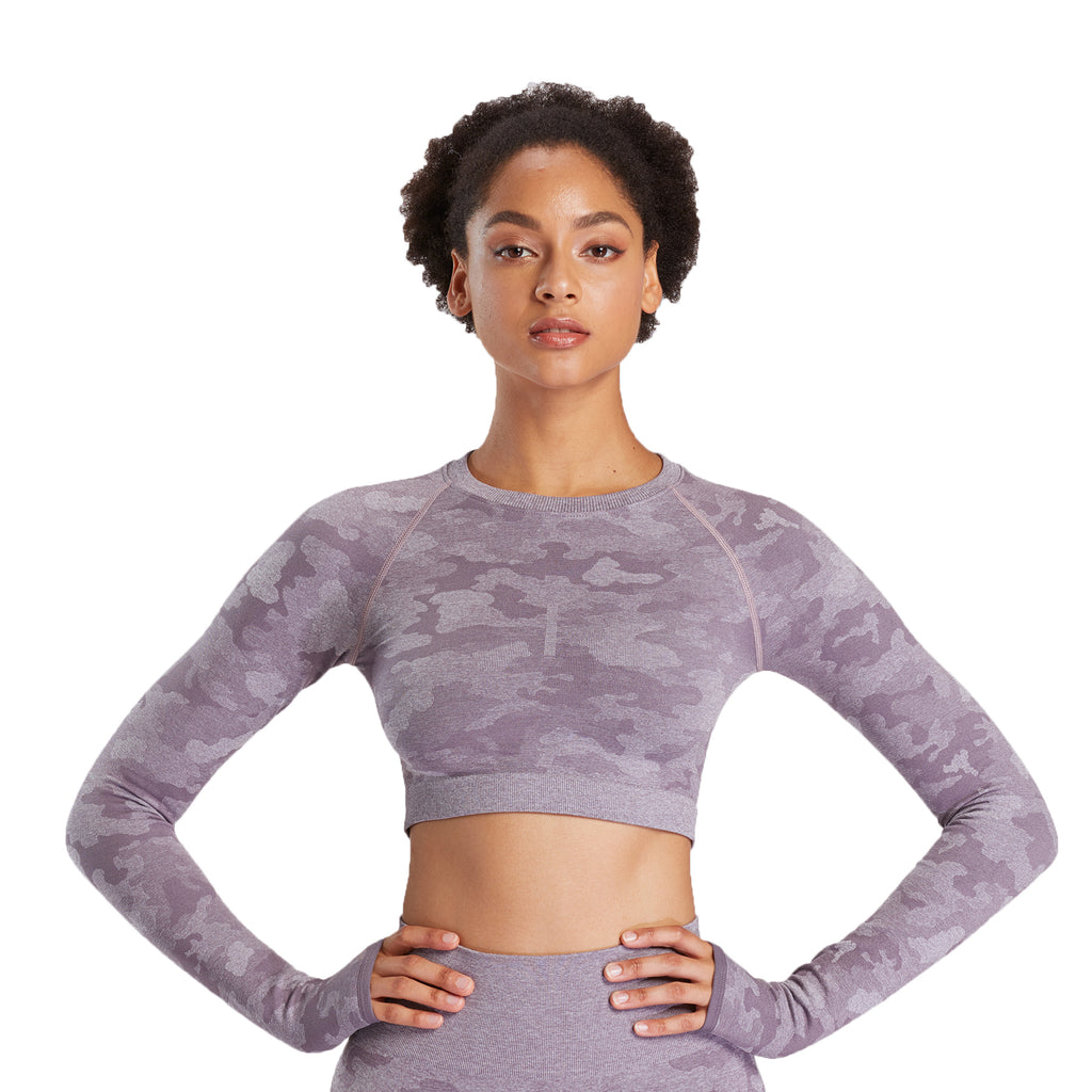 Aoxjox Camo Seamless Long Sleeve Crop