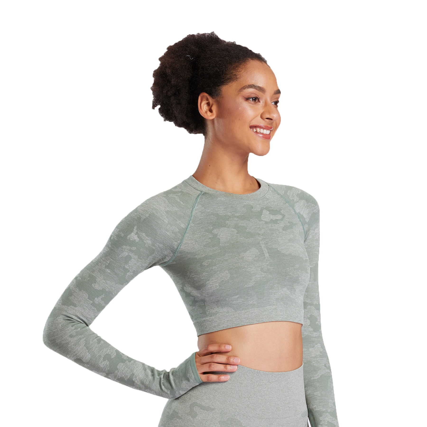 Aoxjox Seamless Camo Long Sleeve Crop Top