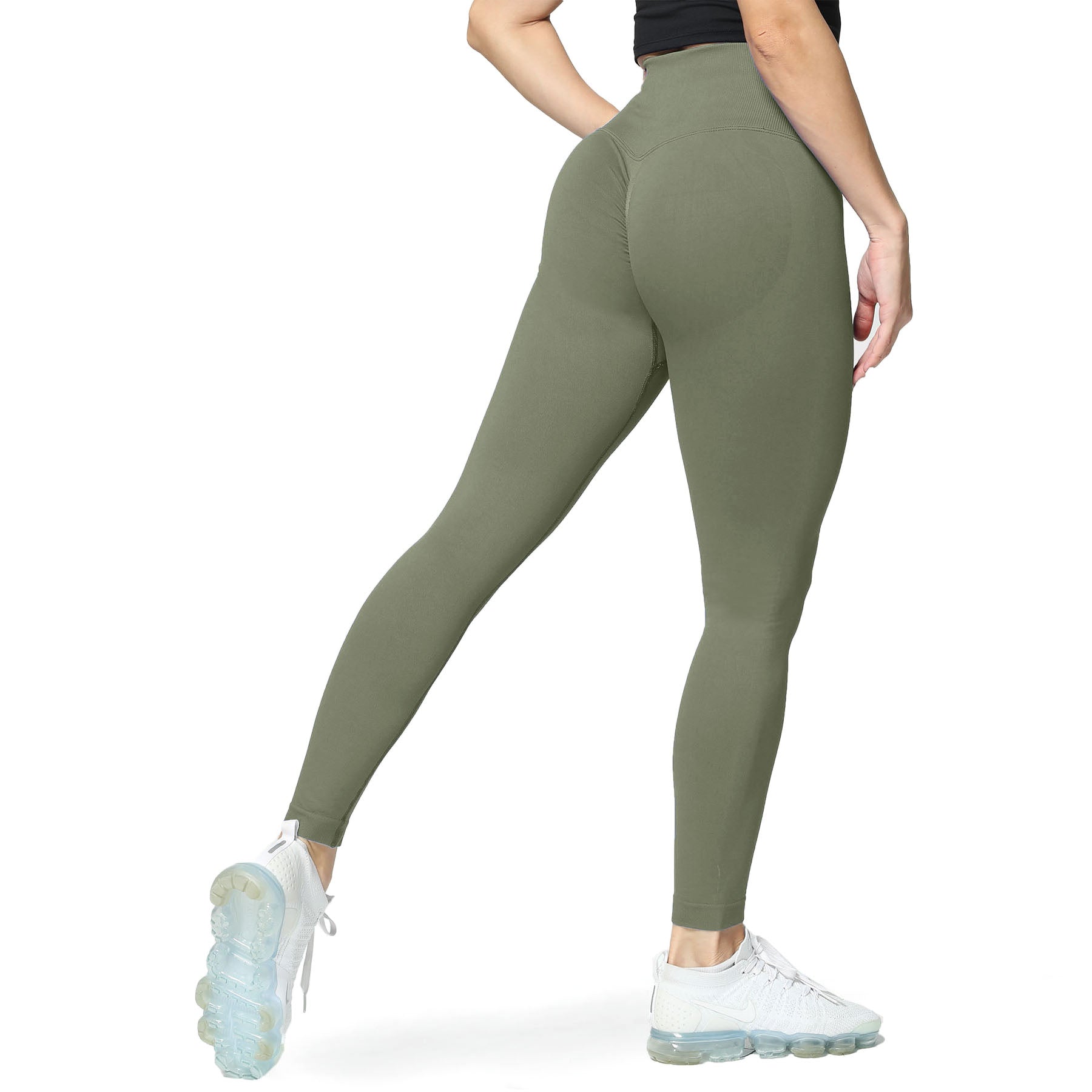 RUNNING GIRL Olive Green Butt Lifting Seamless High Waisted Yoga Leggings  Large
