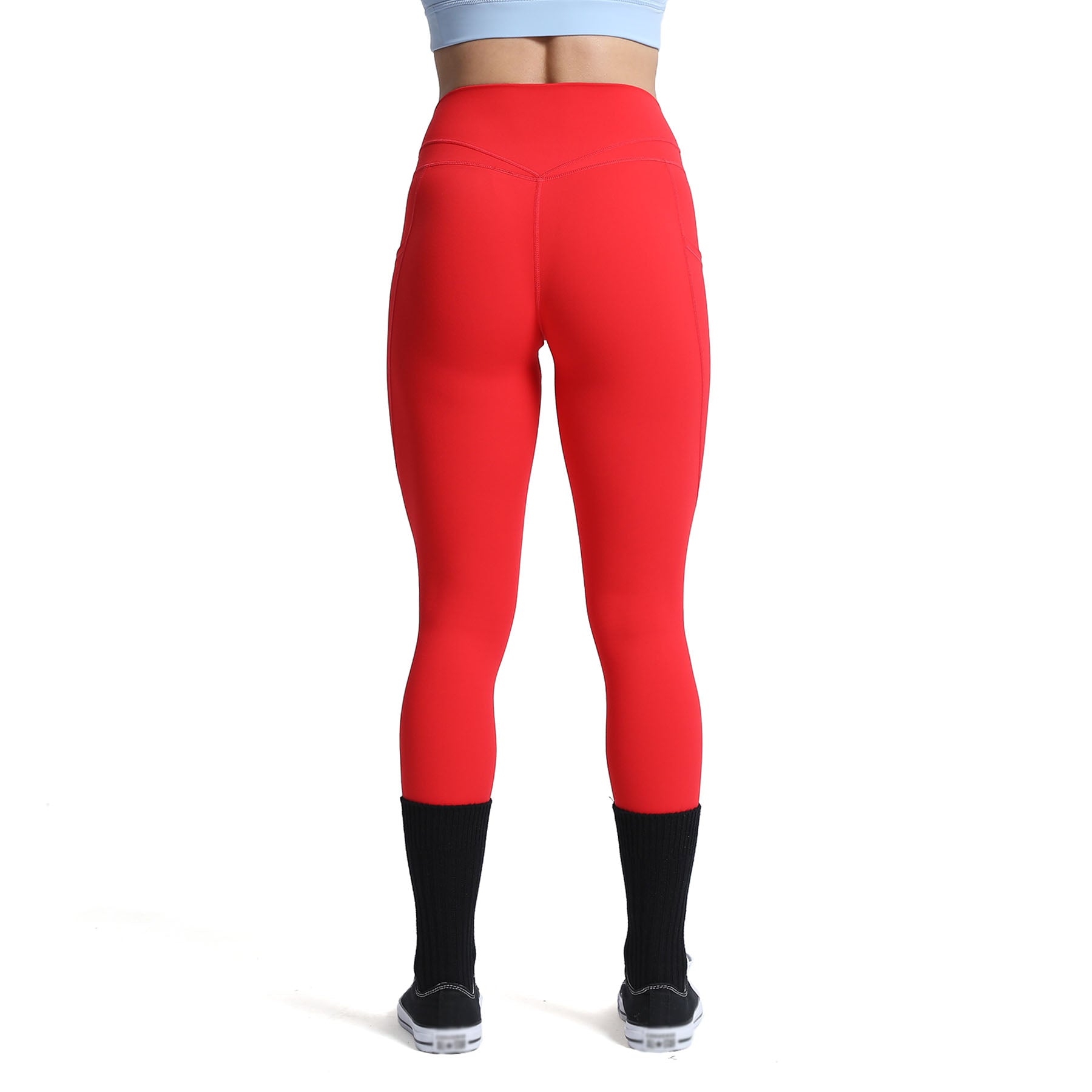 Solid Deep Red Crossover Waist Leggings With Pockets – Sunia Yoga