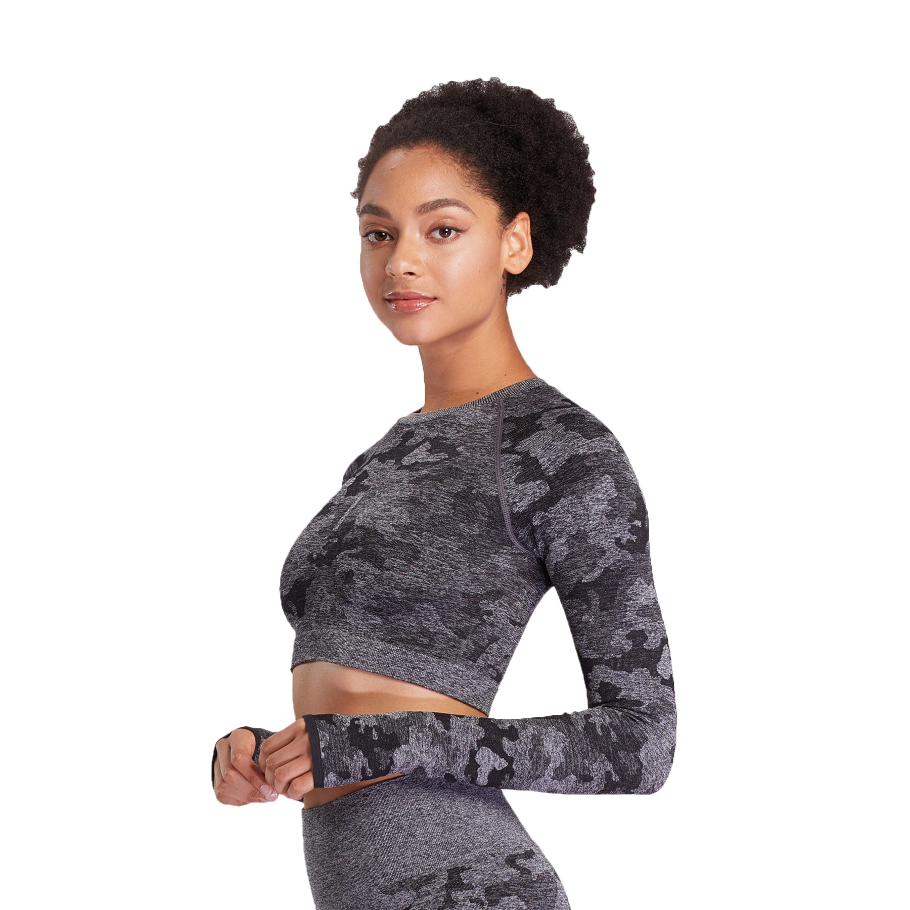 Aoxjox Seamless Camo Long Sleeve Crop Top