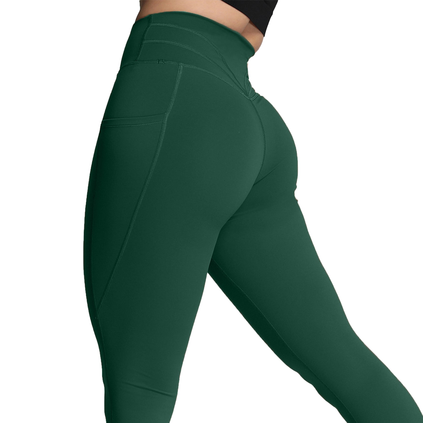 Girls' V-Waist Ribbed Stash Pocket Leggings art class Turquoise Green S L  XL