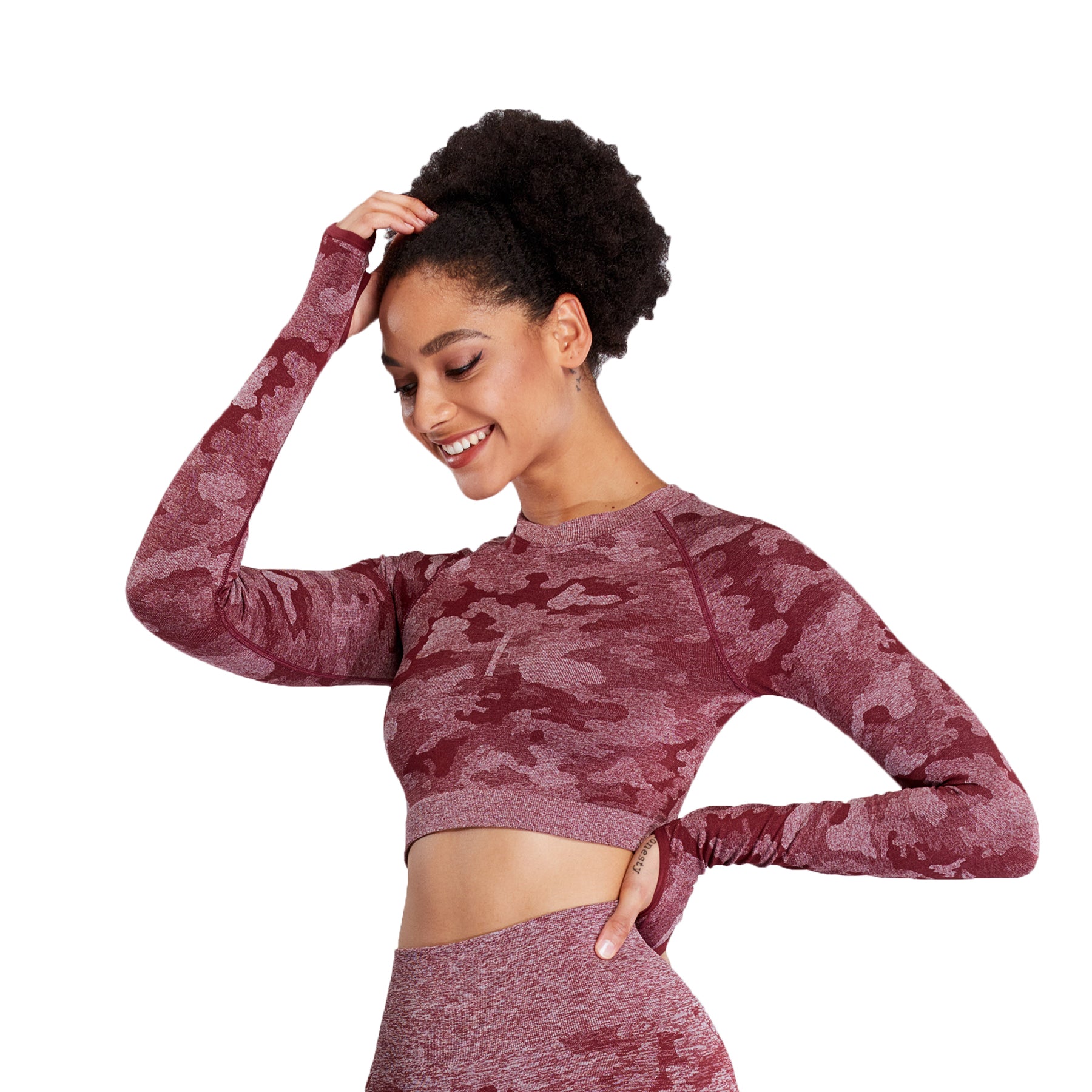 Aoxjox Camo Seamless Long Sleeve Crop
