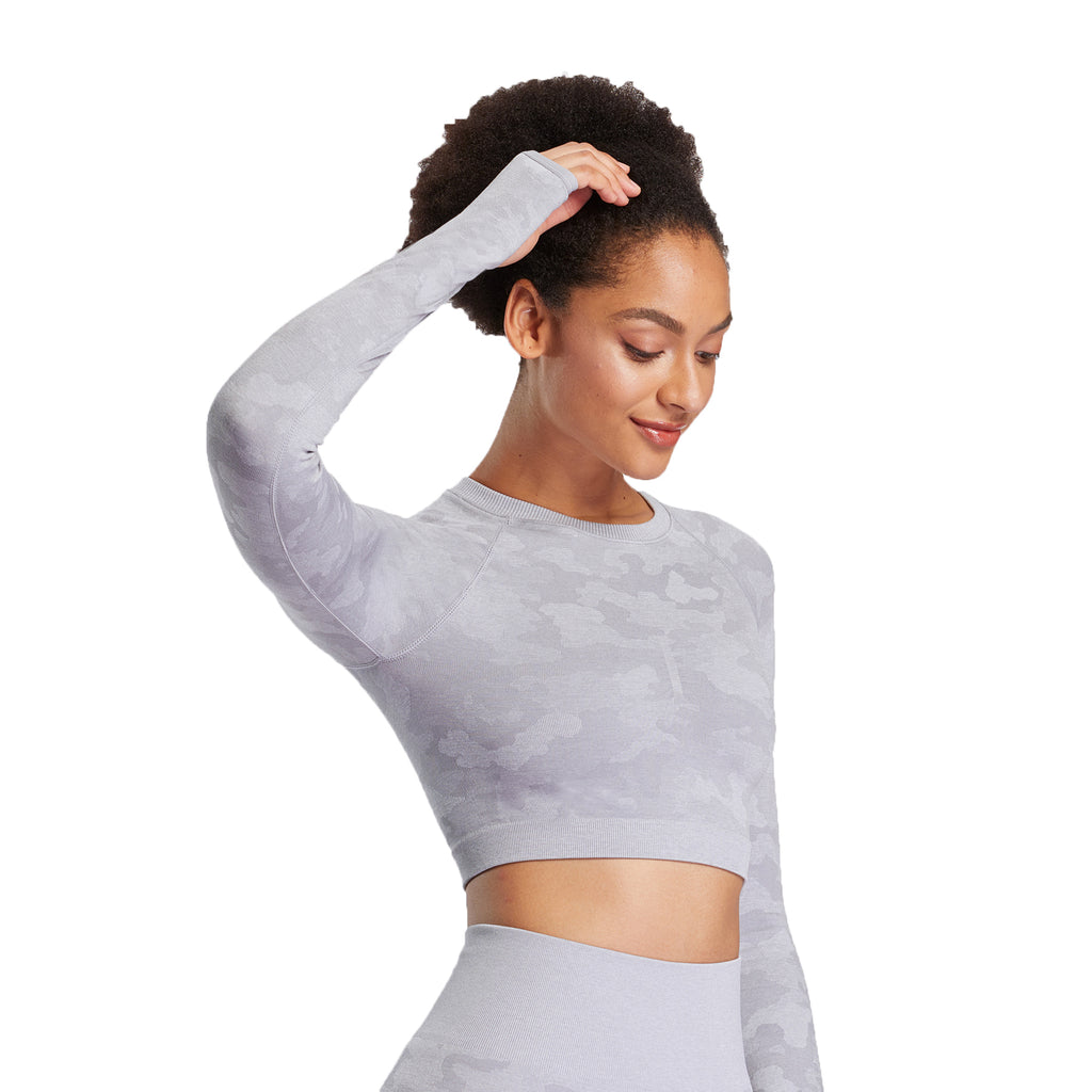 Aoxjox Seamless Camo Long Sleeve Crop Top