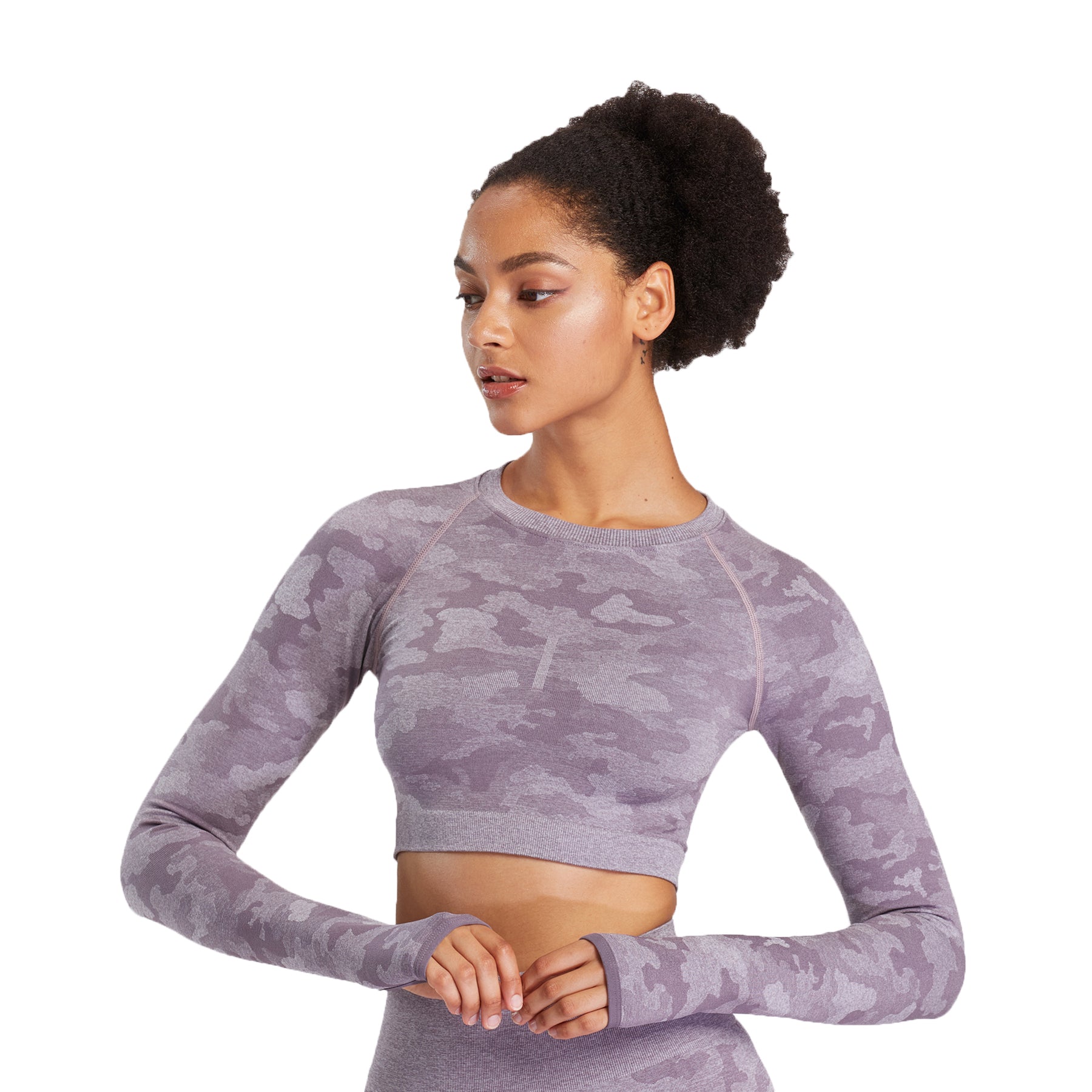 Aoxjox Seamless Camo Long Sleeve Crop Top