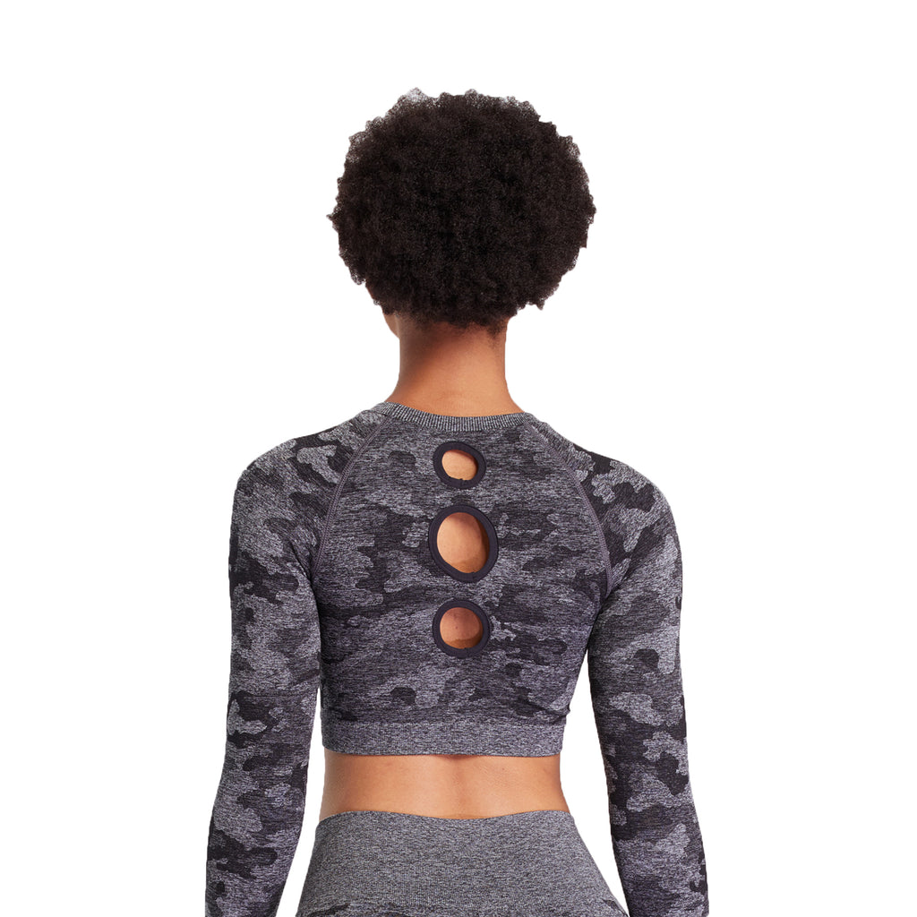 Aoxjox Seamless Camo Long Sleeve Crop Top