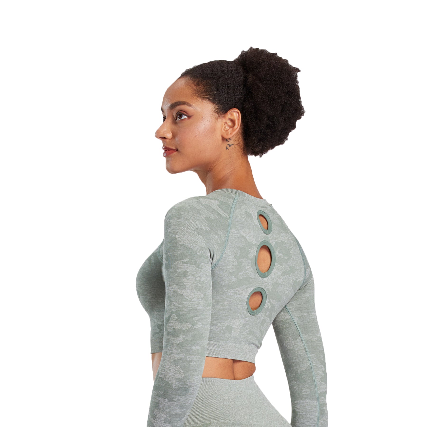 Aoxjox Seamless Camo Long Sleeve Crop Top
