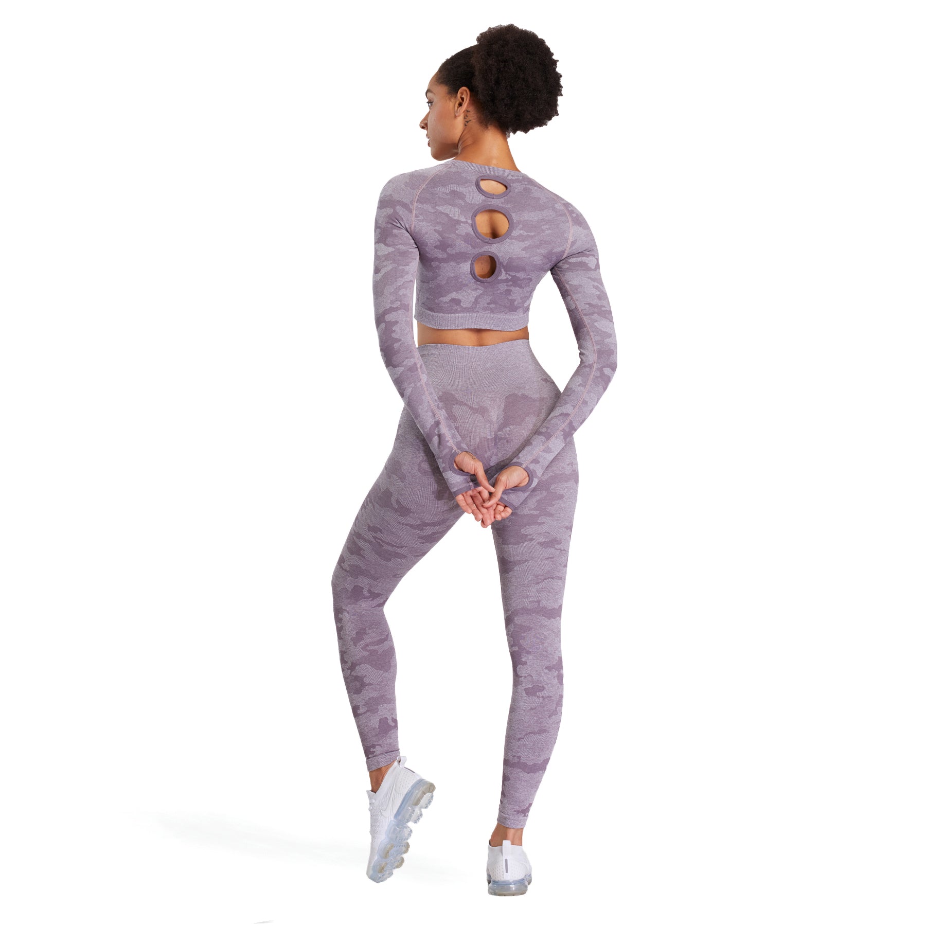 Aoxjox Seamless Camo Long Sleeve Crop Top
