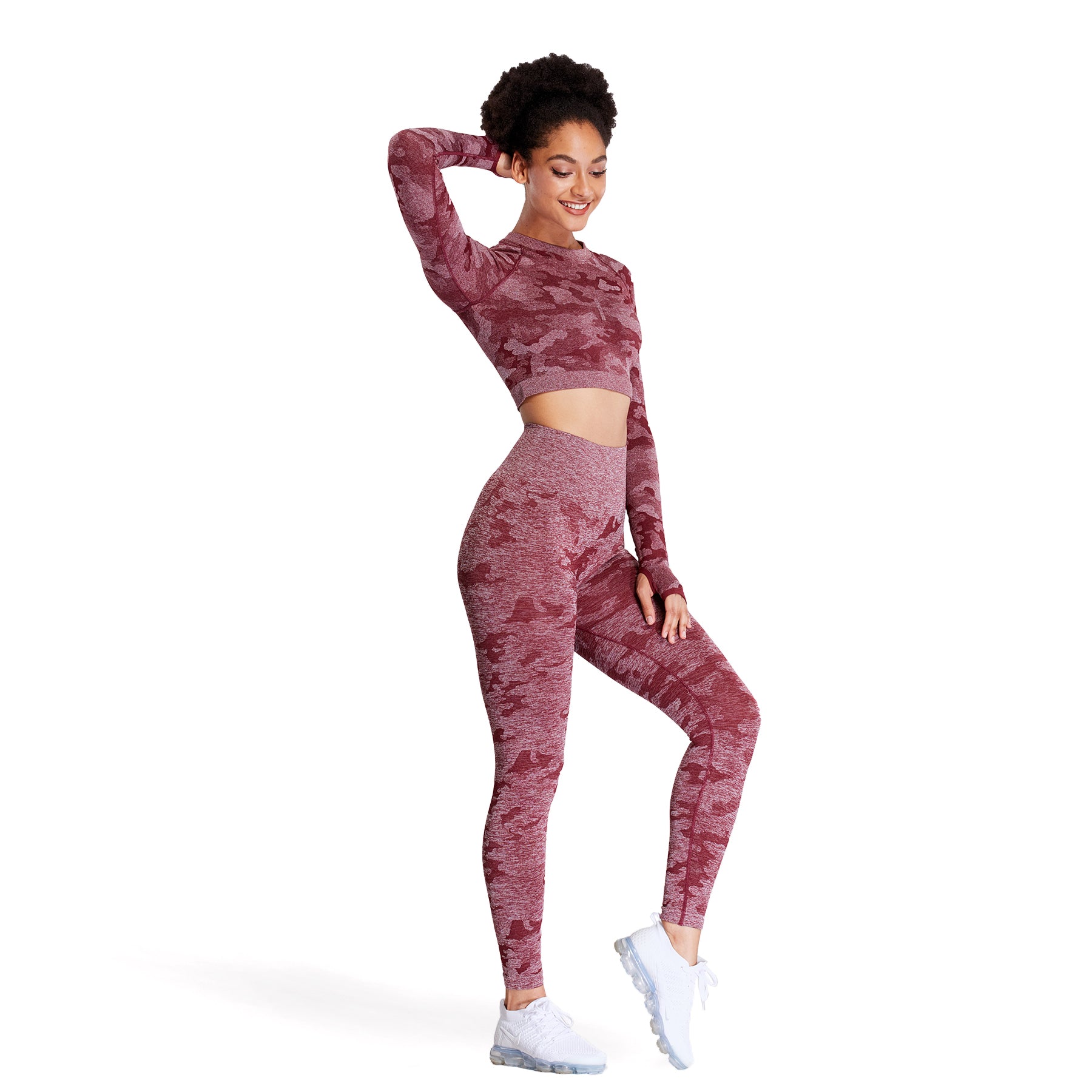 Aoxjox Seamless Camo Long Sleeve Crop Top