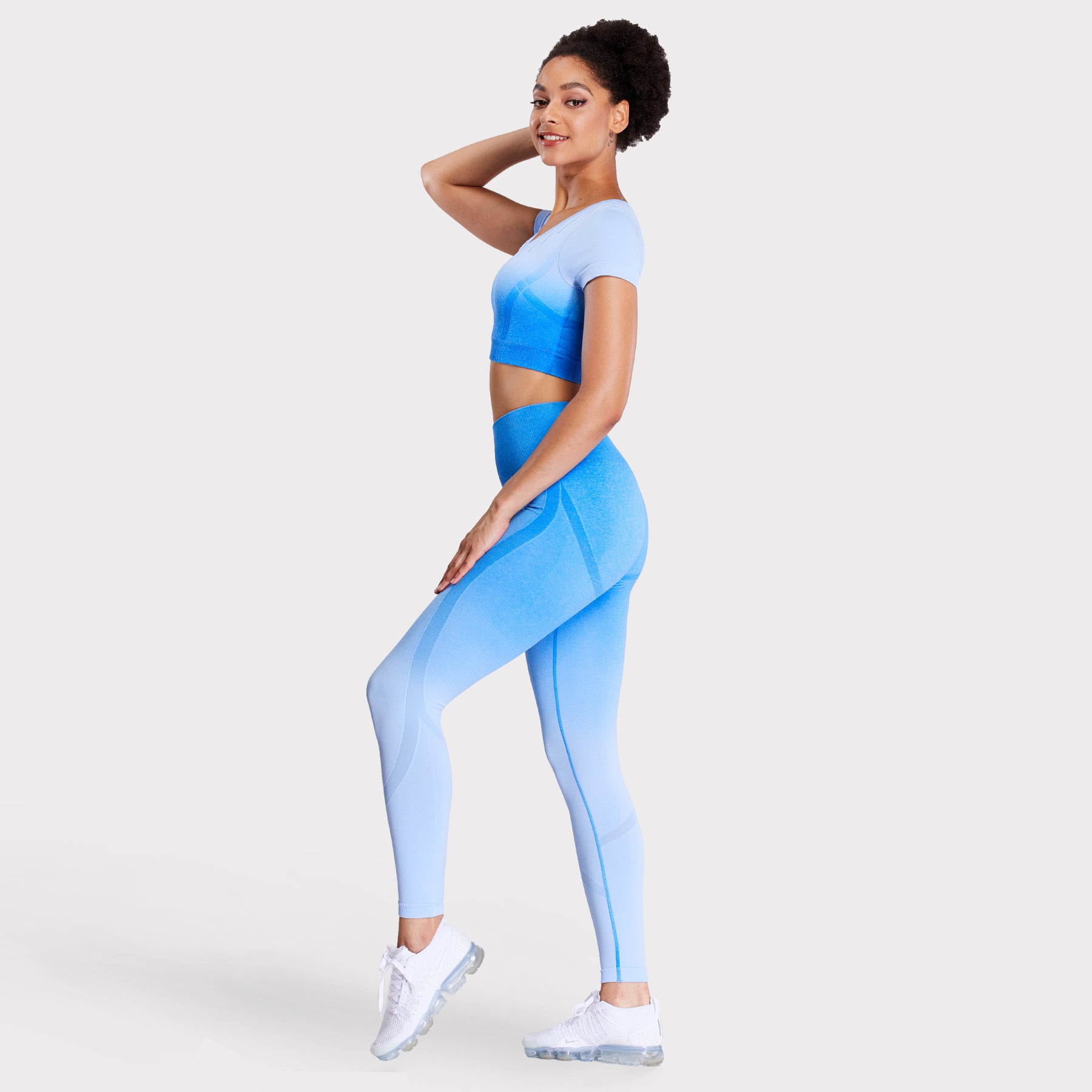 Big Girls' Seamless Athletic Leggings For Outdoor Sports, Fitness, Yoga,  And Aerobic Activities With Peach Hip Enhancement And Ombre Blue Gradient