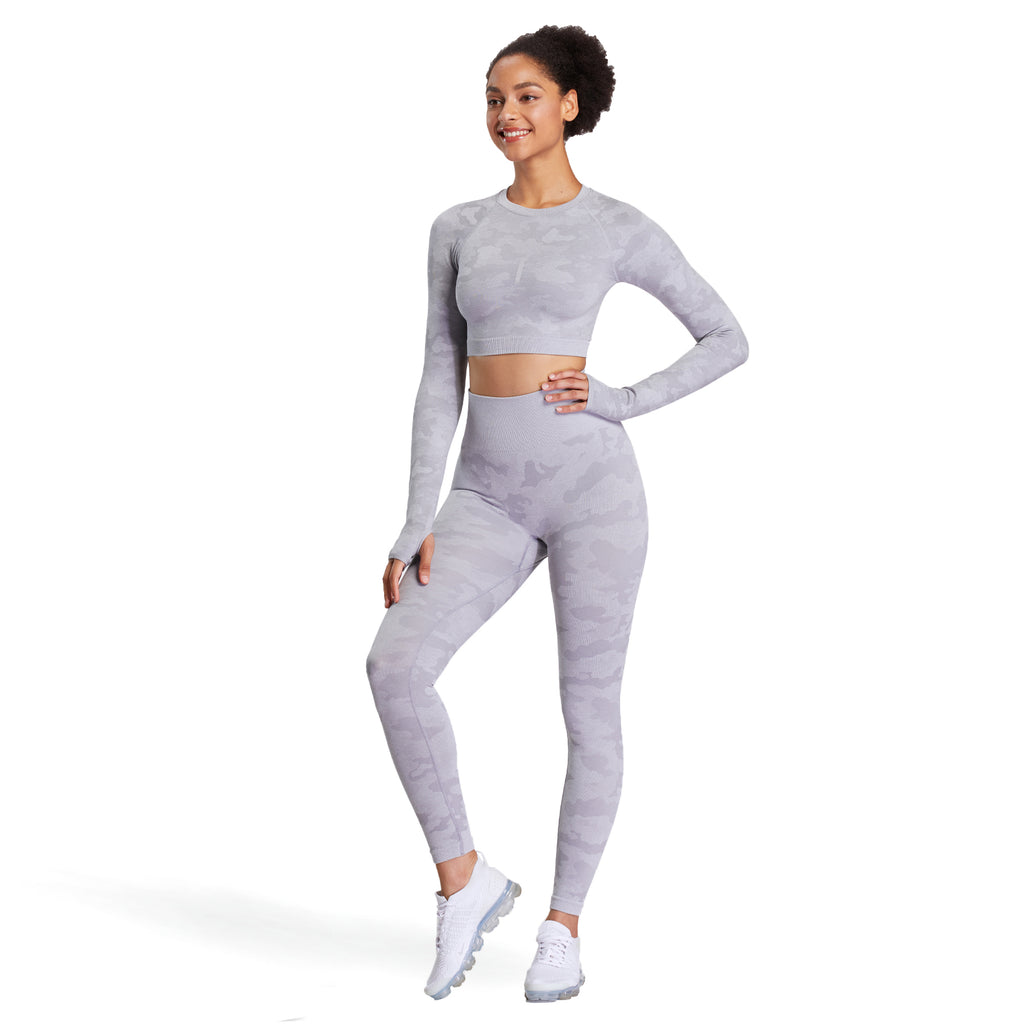 Aoxjox Seamless Camo Long Sleeve Crop Top