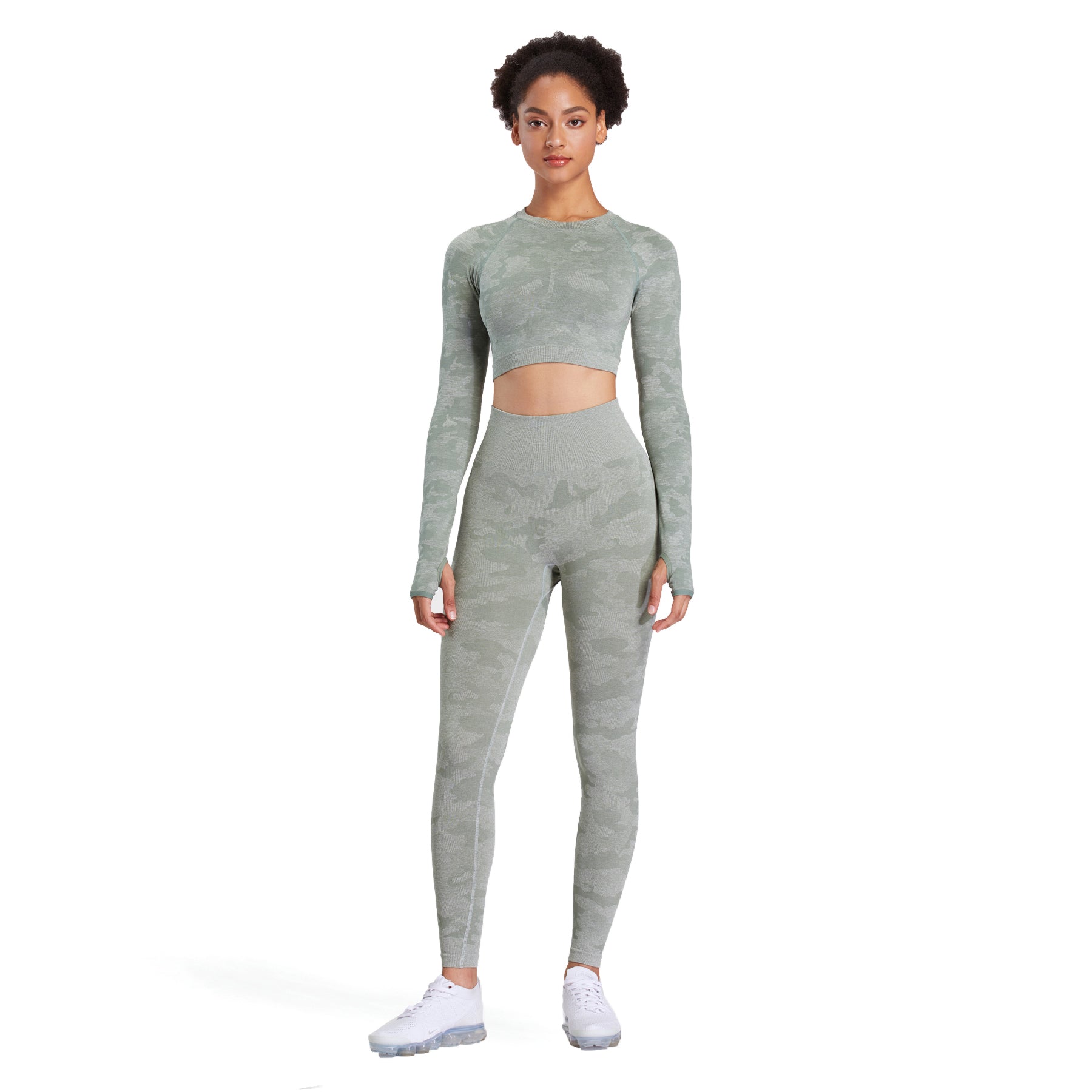 Aoxjox Seamless Camo Long Sleeve Crop Top