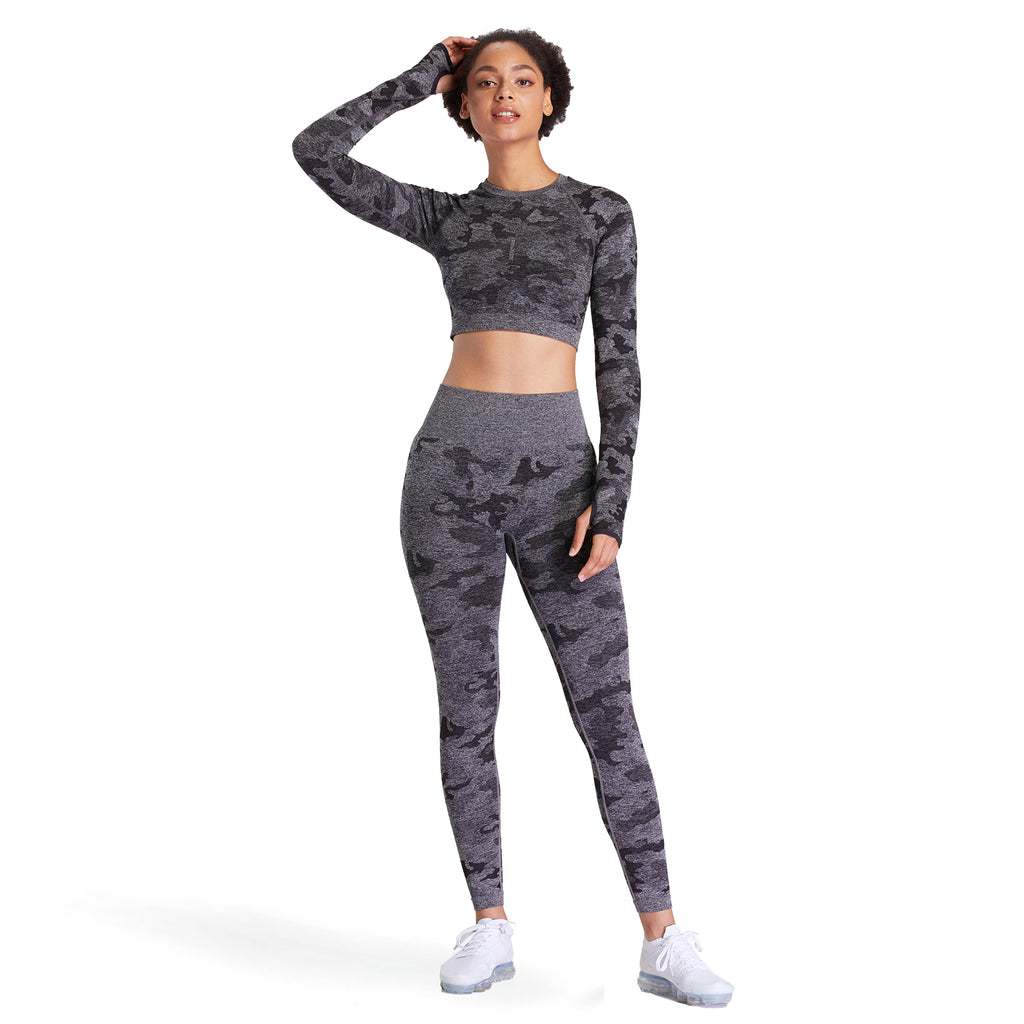 Aoxjox Seamless Camo Long Sleeve Crop Top
